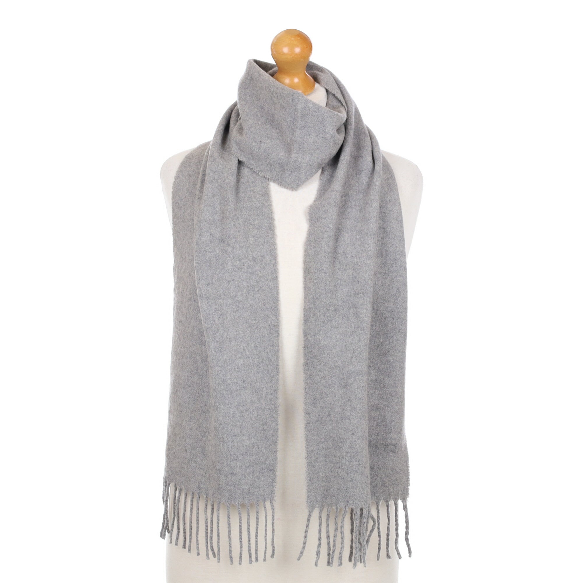 Smoke Grey Cashmere Fringed Woven Scarf