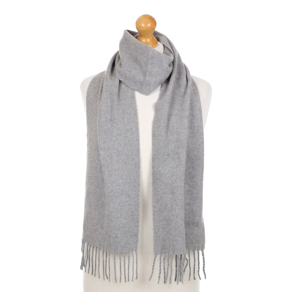 Smoke Grey Cashmere Fringed Woven Scarf