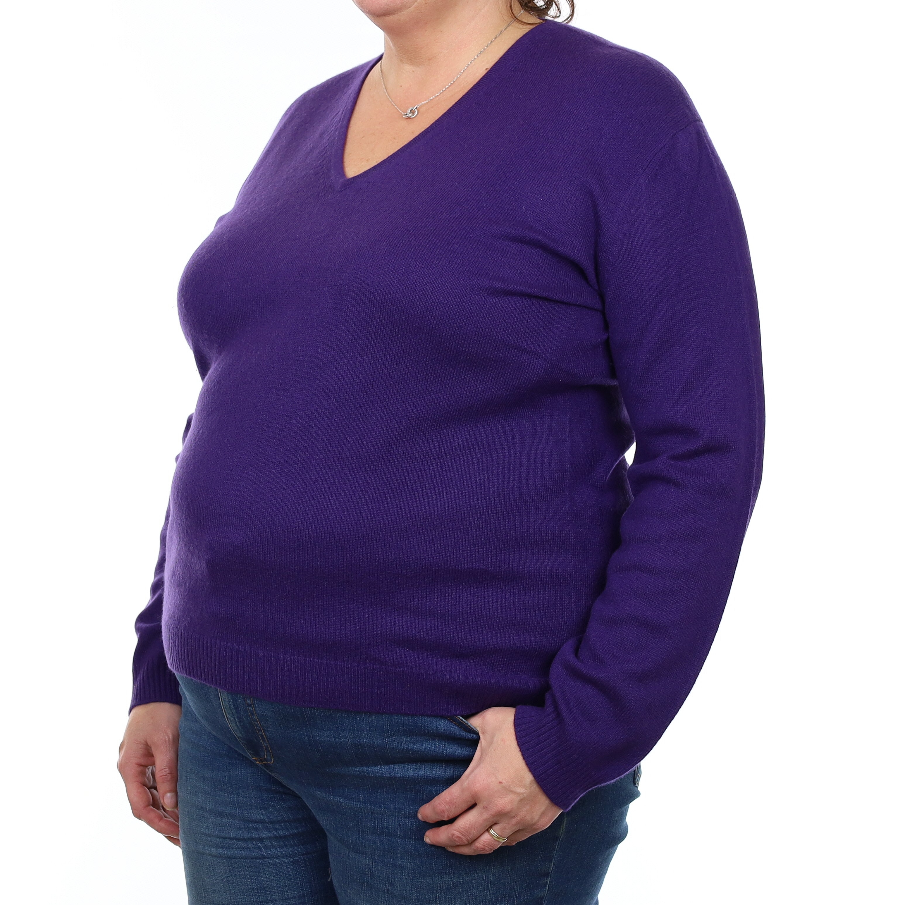 Iris Purple Cashmere V Neck Jumper Extra Large