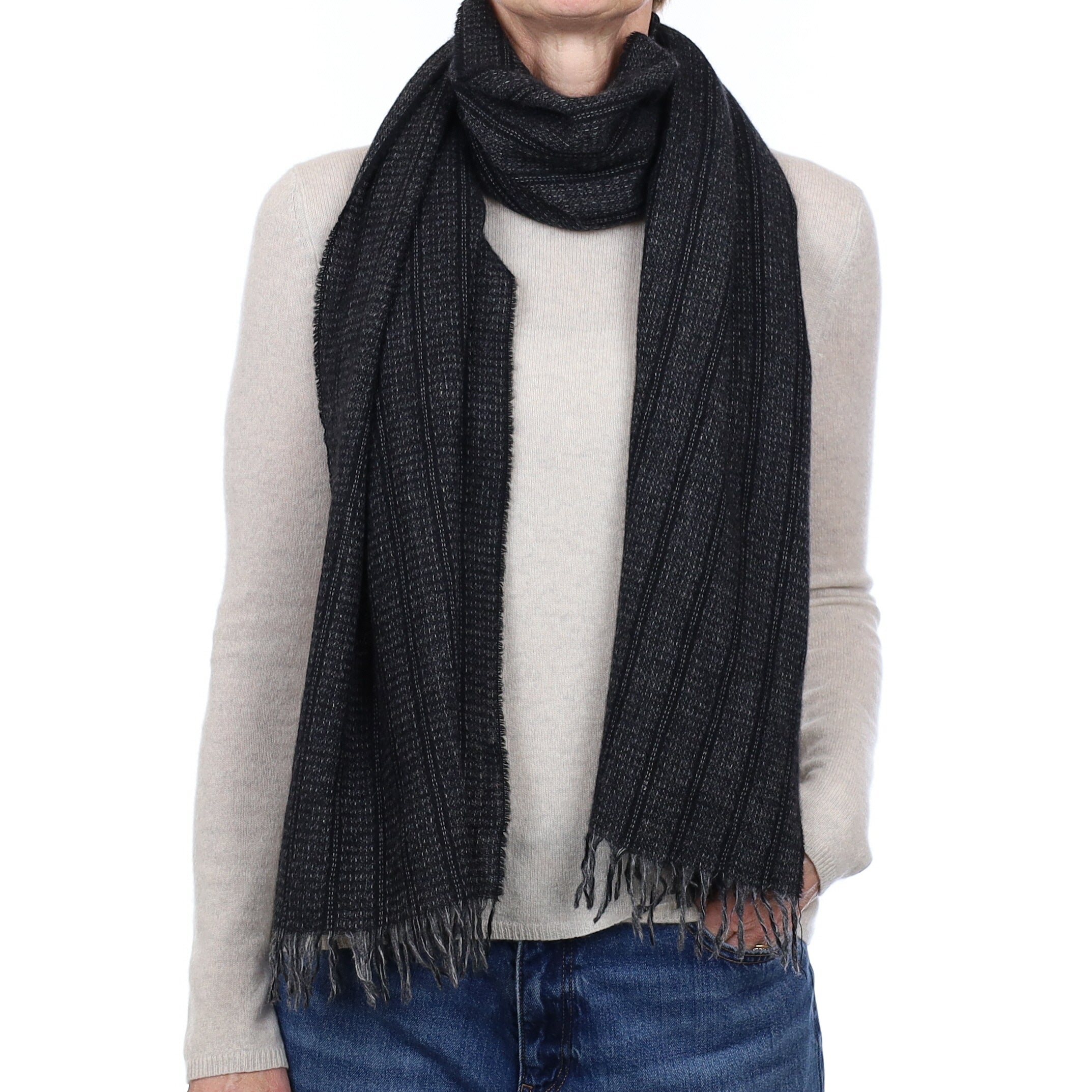 Black and Grey Lightweight Cashmere Woven Wrap