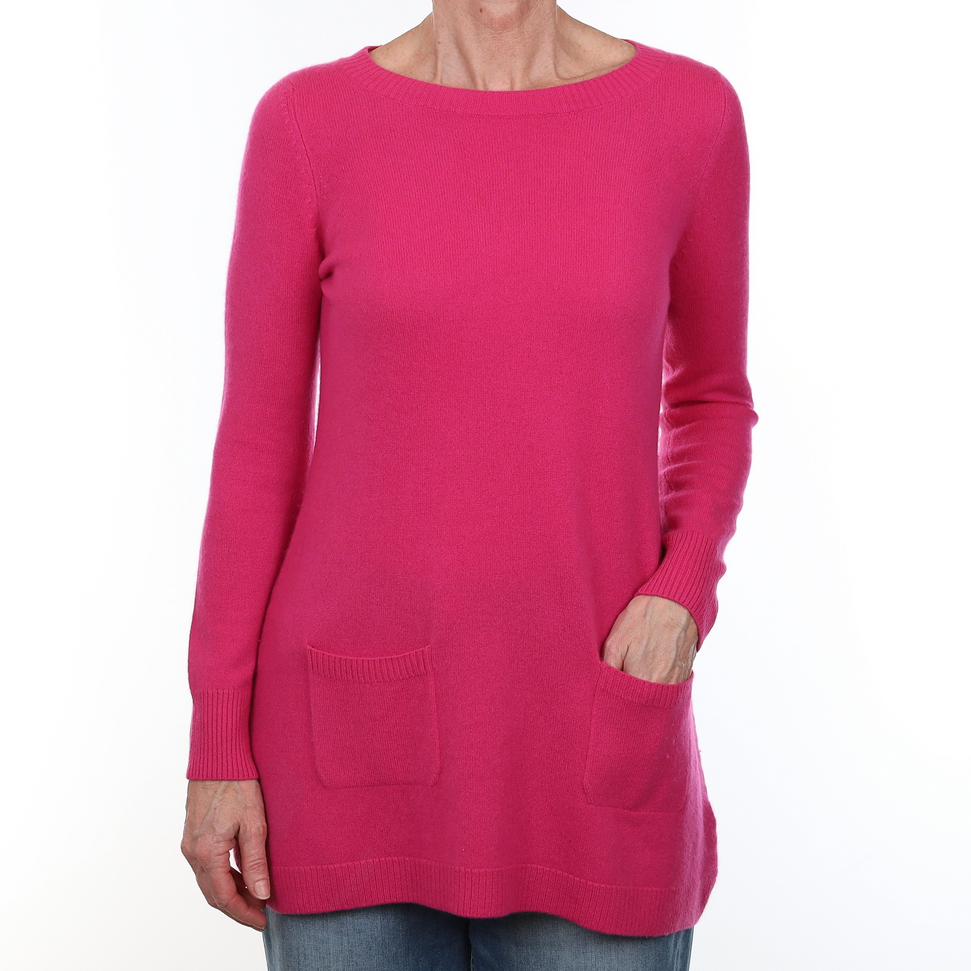 Hot Pink Cashmere Longline Tunic with Pockets Small