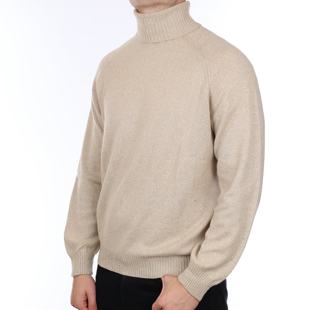Men’s Italian Ermenegildo Zegna Beige Marl Polo Neck Jumper XL
