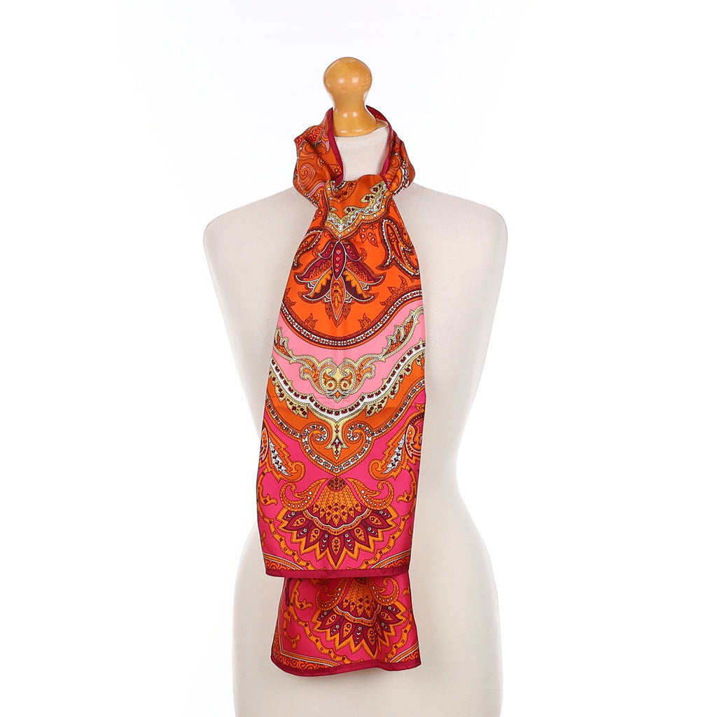 Brand New Orange & Pink Paisley Silk Scarf
