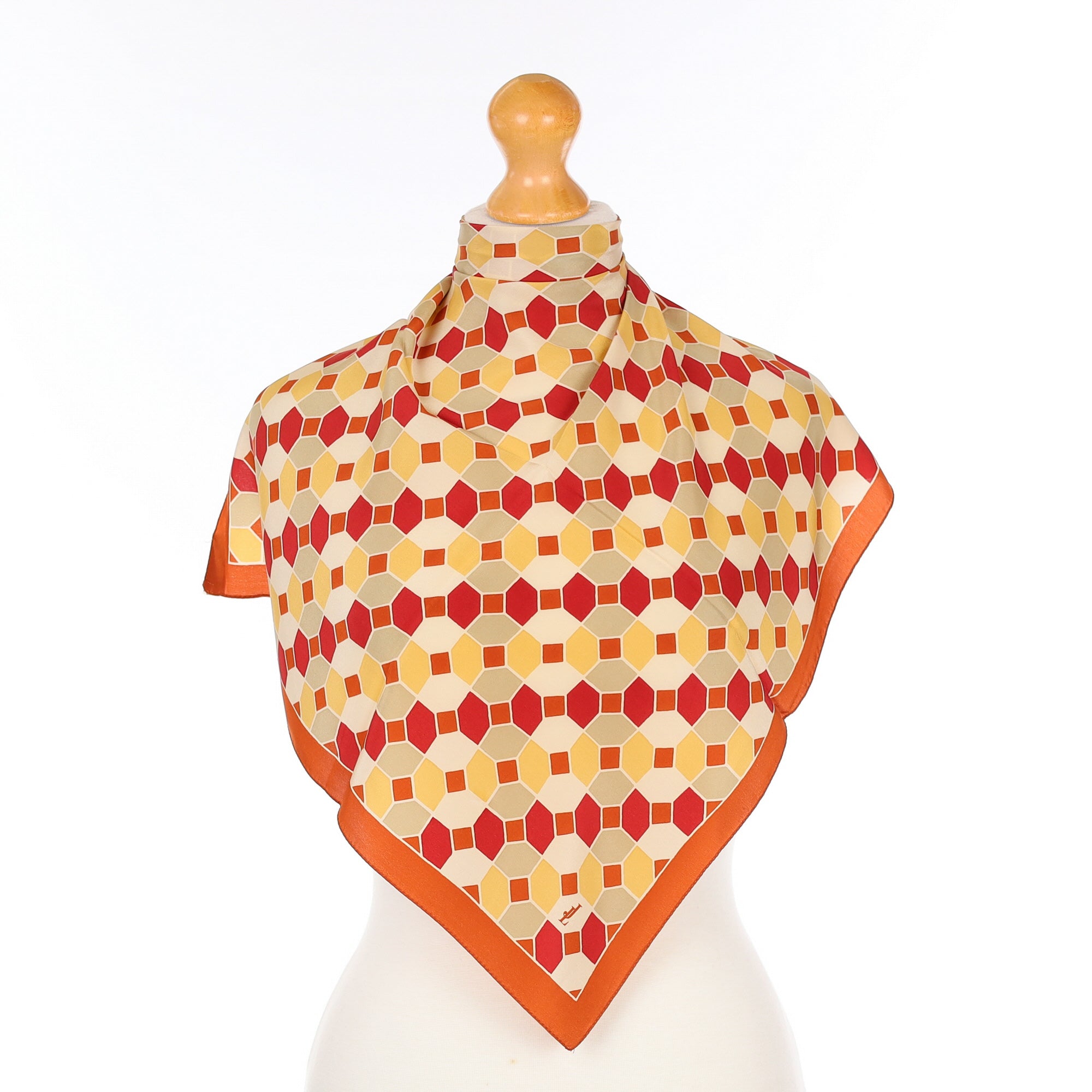 Brand New Rust Geometric Silk Scarf