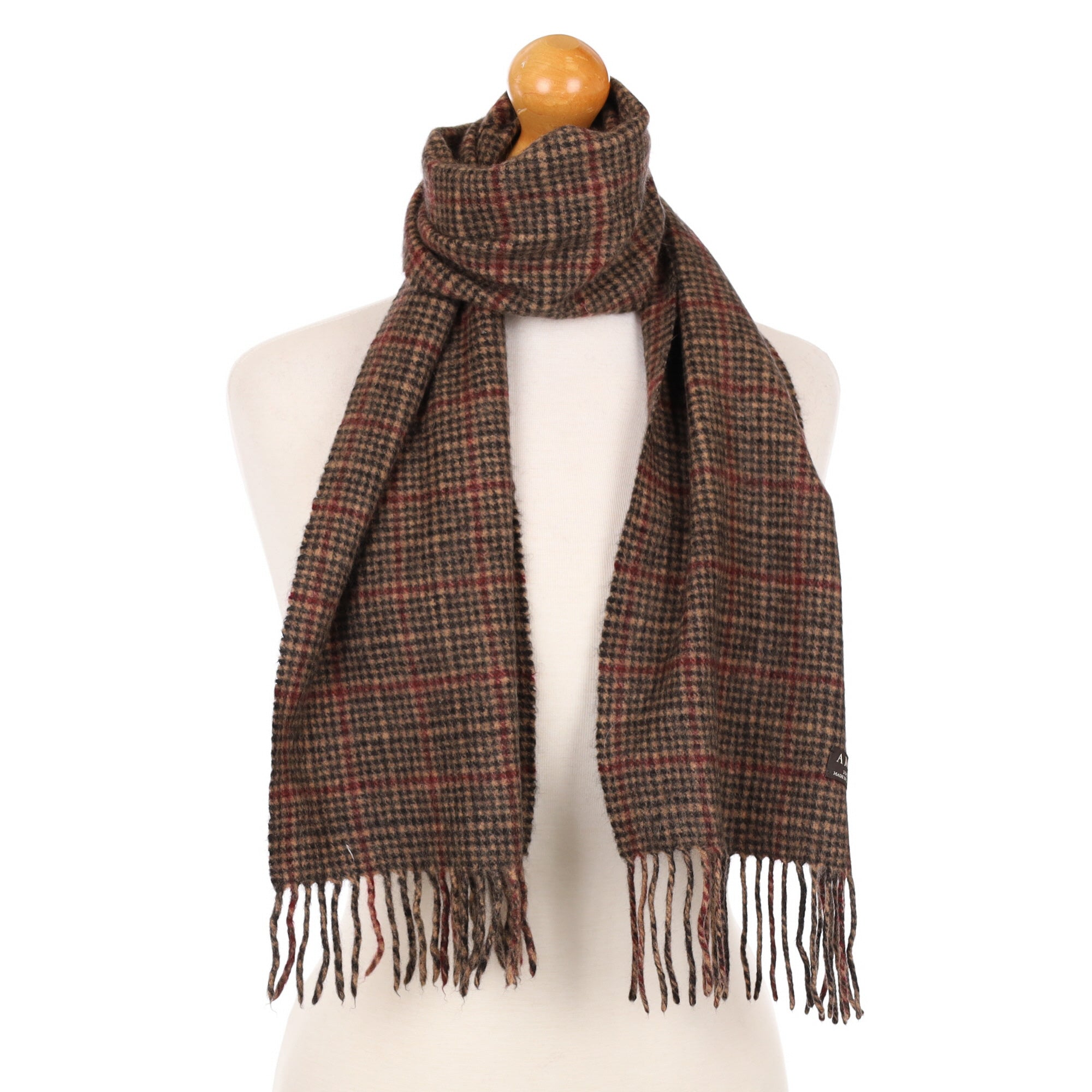 Black and Red Checked Cashmere Fringed Woven Scarf