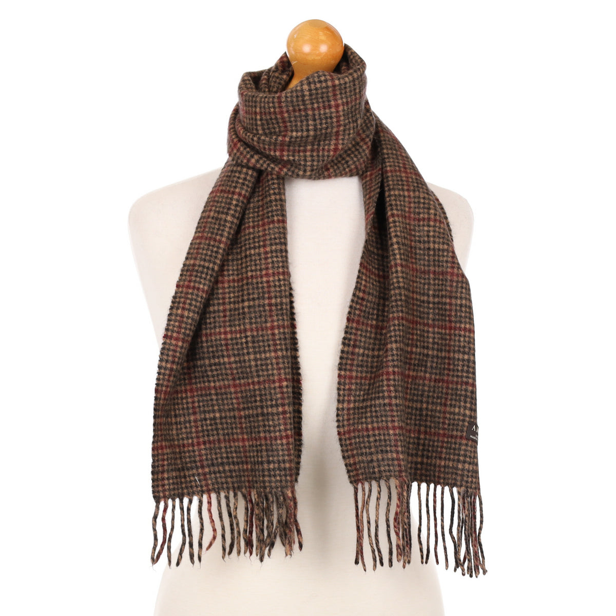 Black and Red Checked Cashmere Fringed Woven Scarf