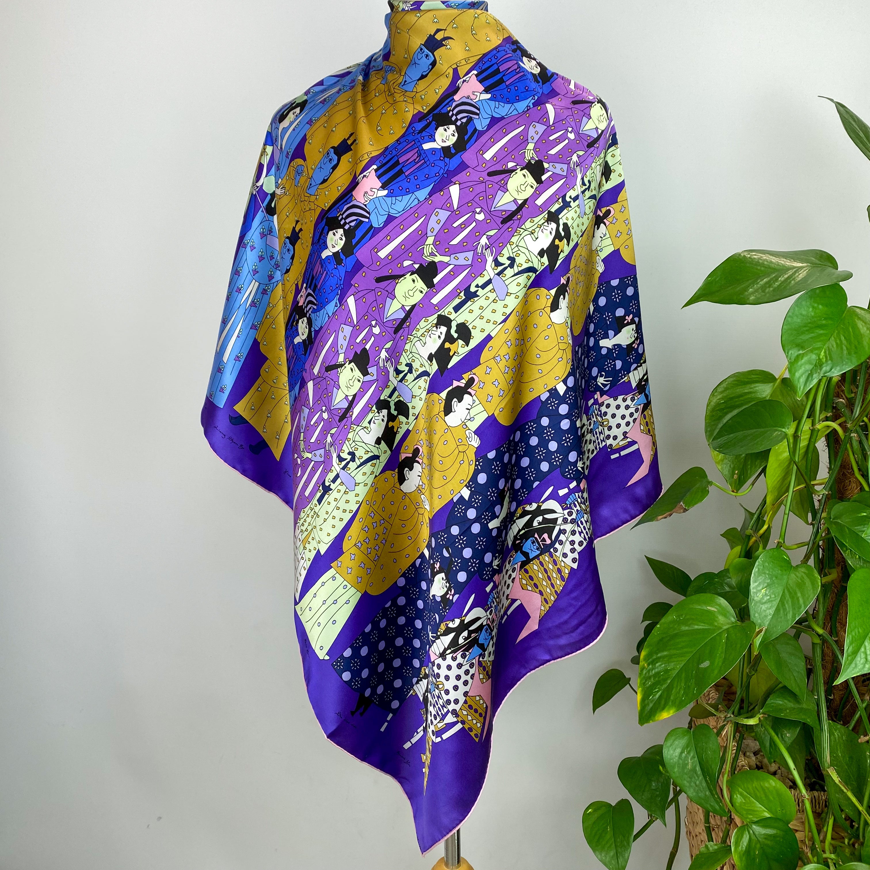 Purple Oriental Design Silk Scarf