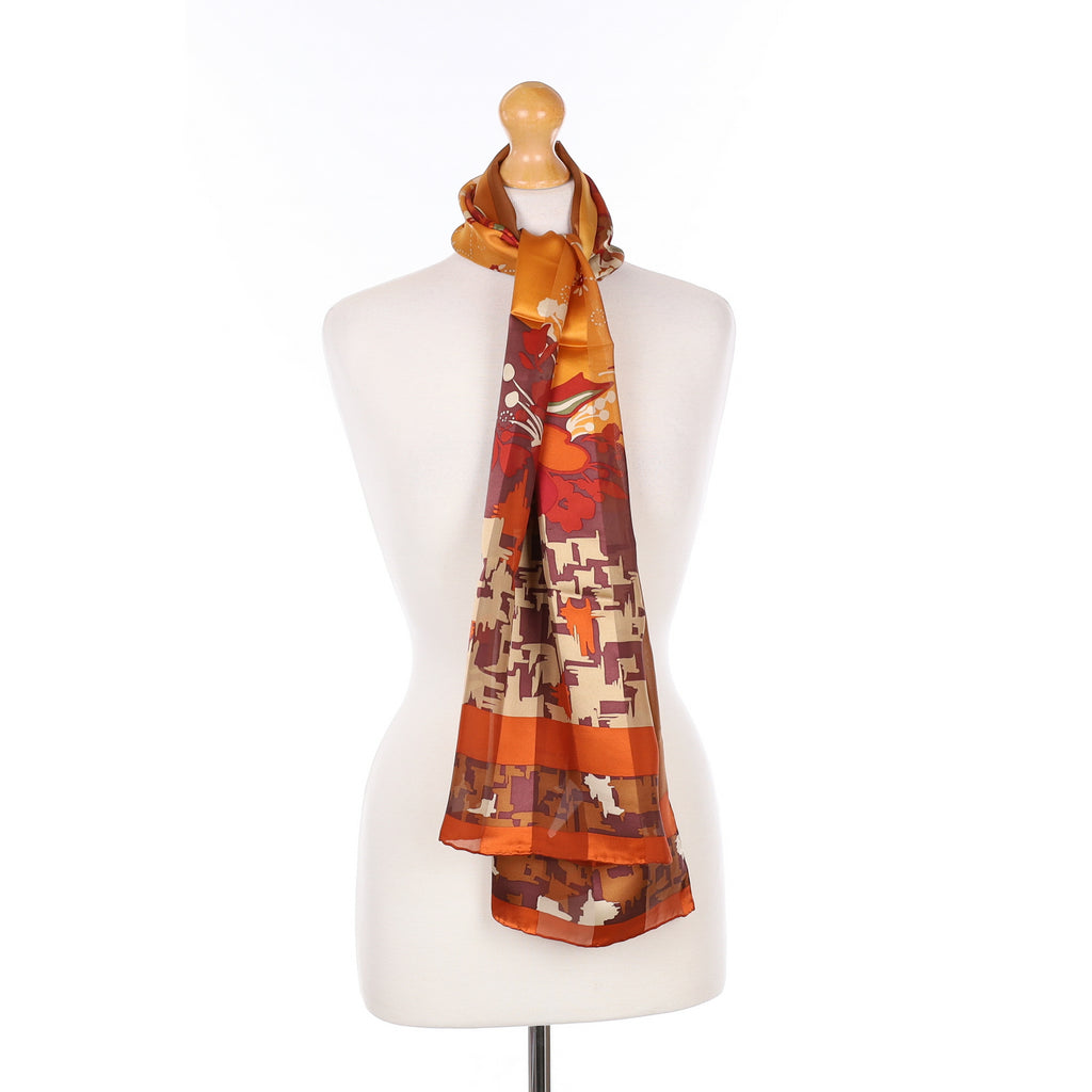 Brand New Rust Patterned Silk Scarf