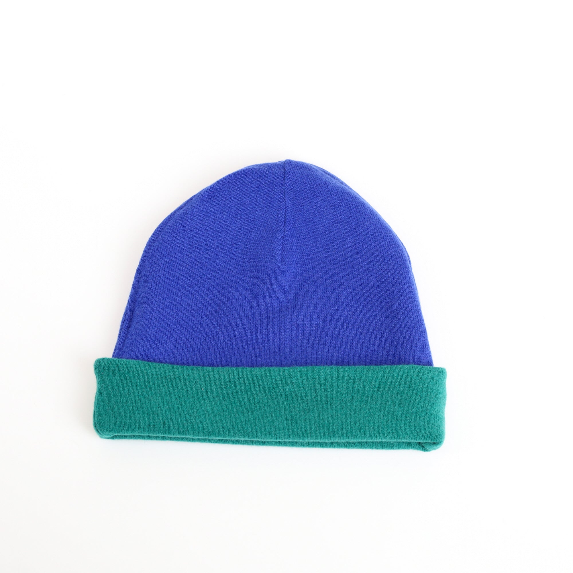 Azure Blue and Fern Green Cashmere Beanie Hat