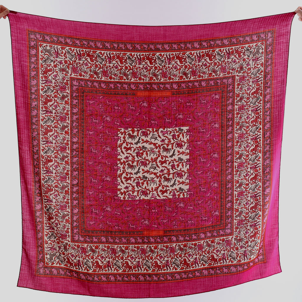 Pristine Hermès Chasse En Inde Cashmere Blend Silk Scarf