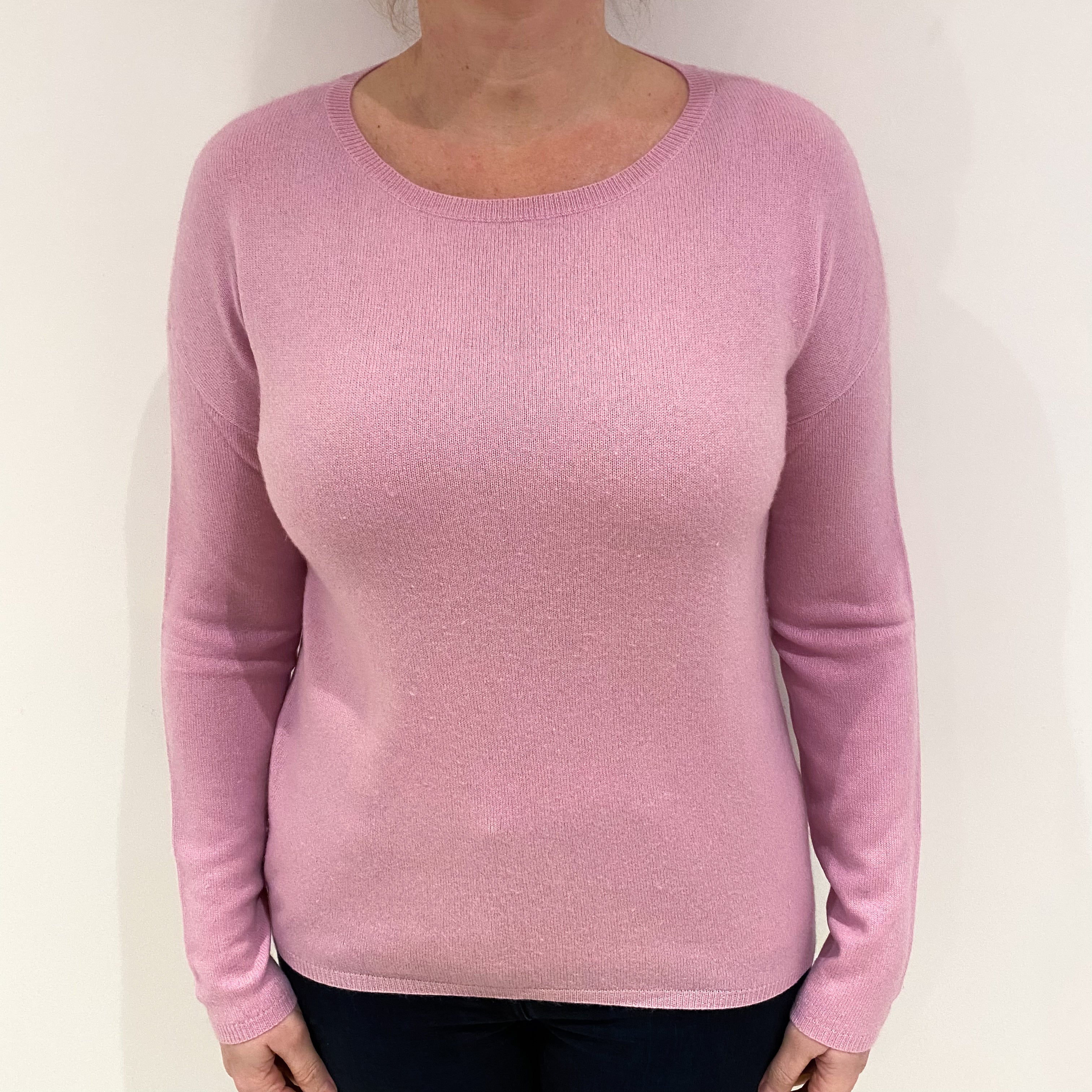 Carnation Pink Cashmere Crew Neck Jumper Large