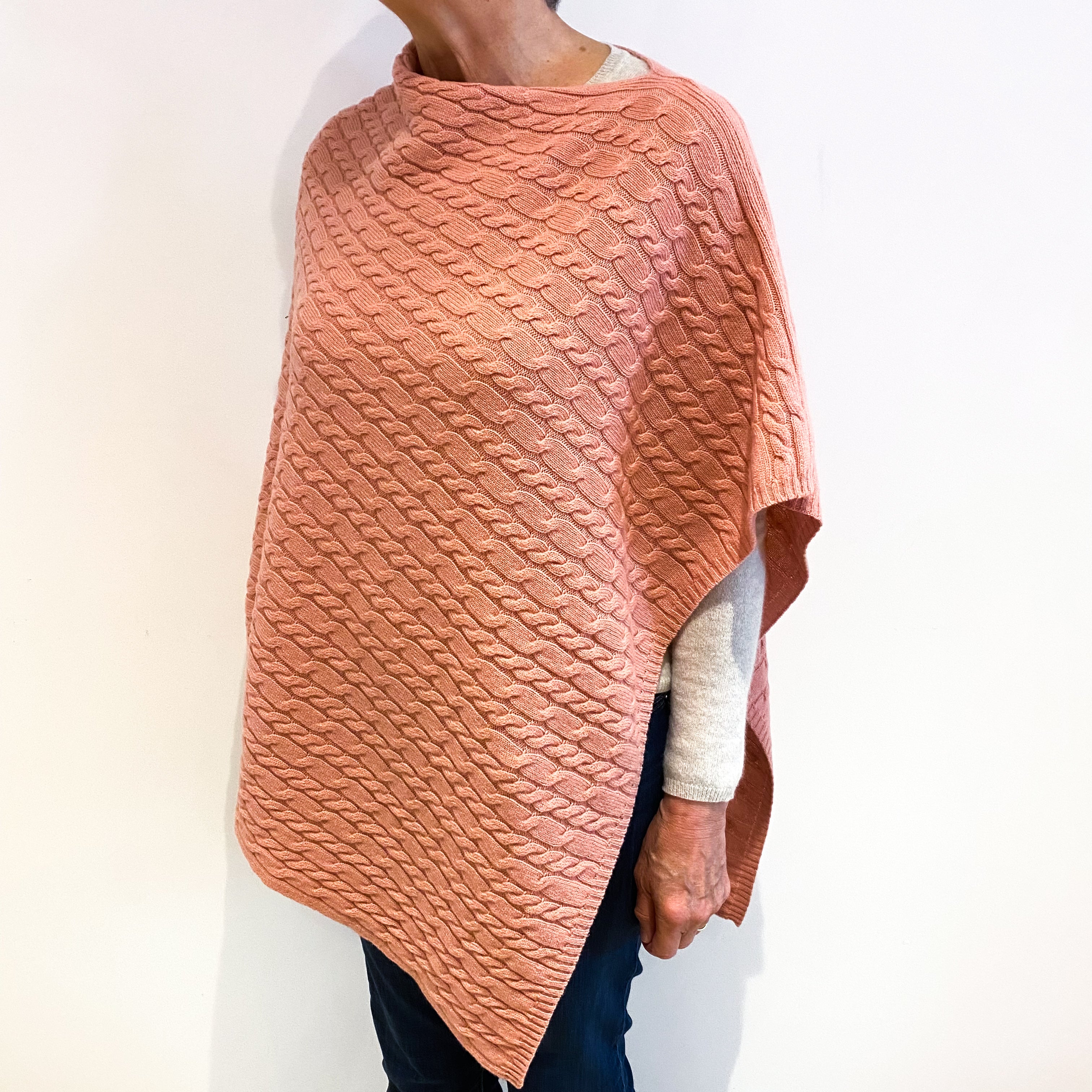 Brand New Scottish Blush Pink Cashmere Cable Poncho One Size