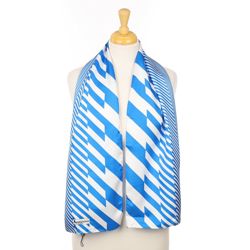 Brand New Aquascutum Blue and White Striped Silk Scarf