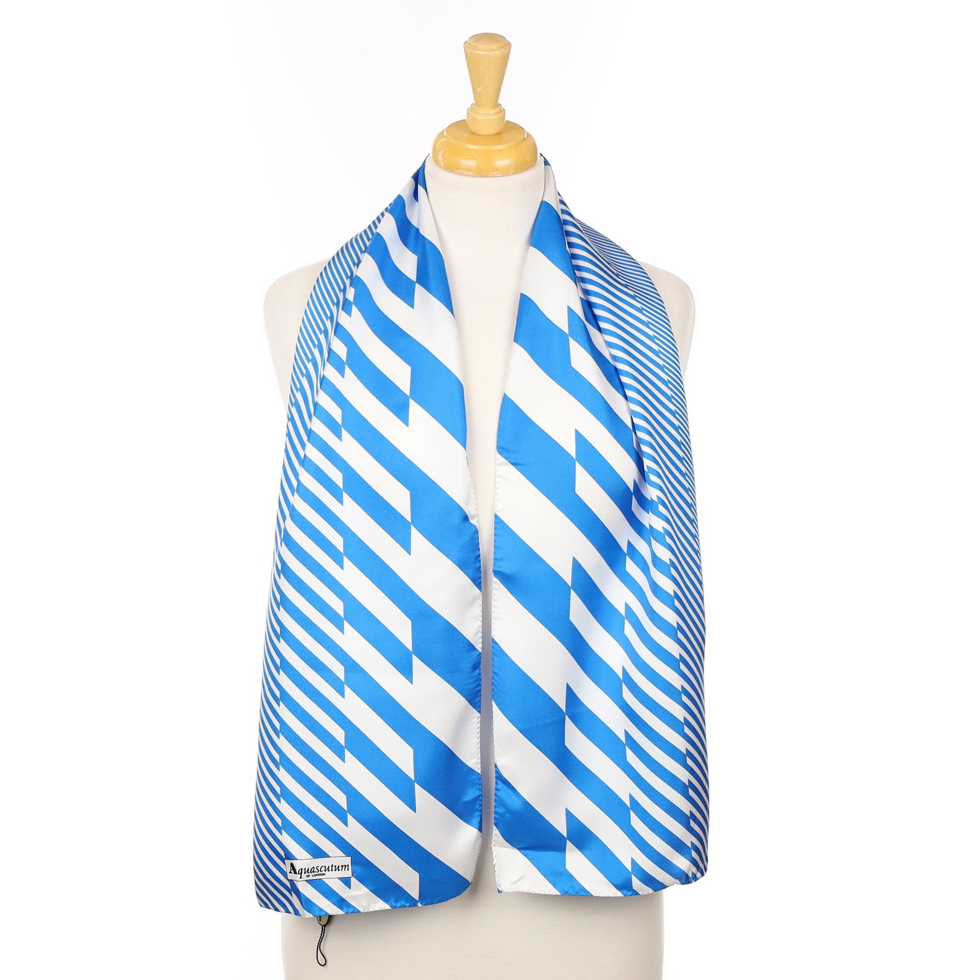 Brand New Aquascutum Blue and White Striped Silk Scarf