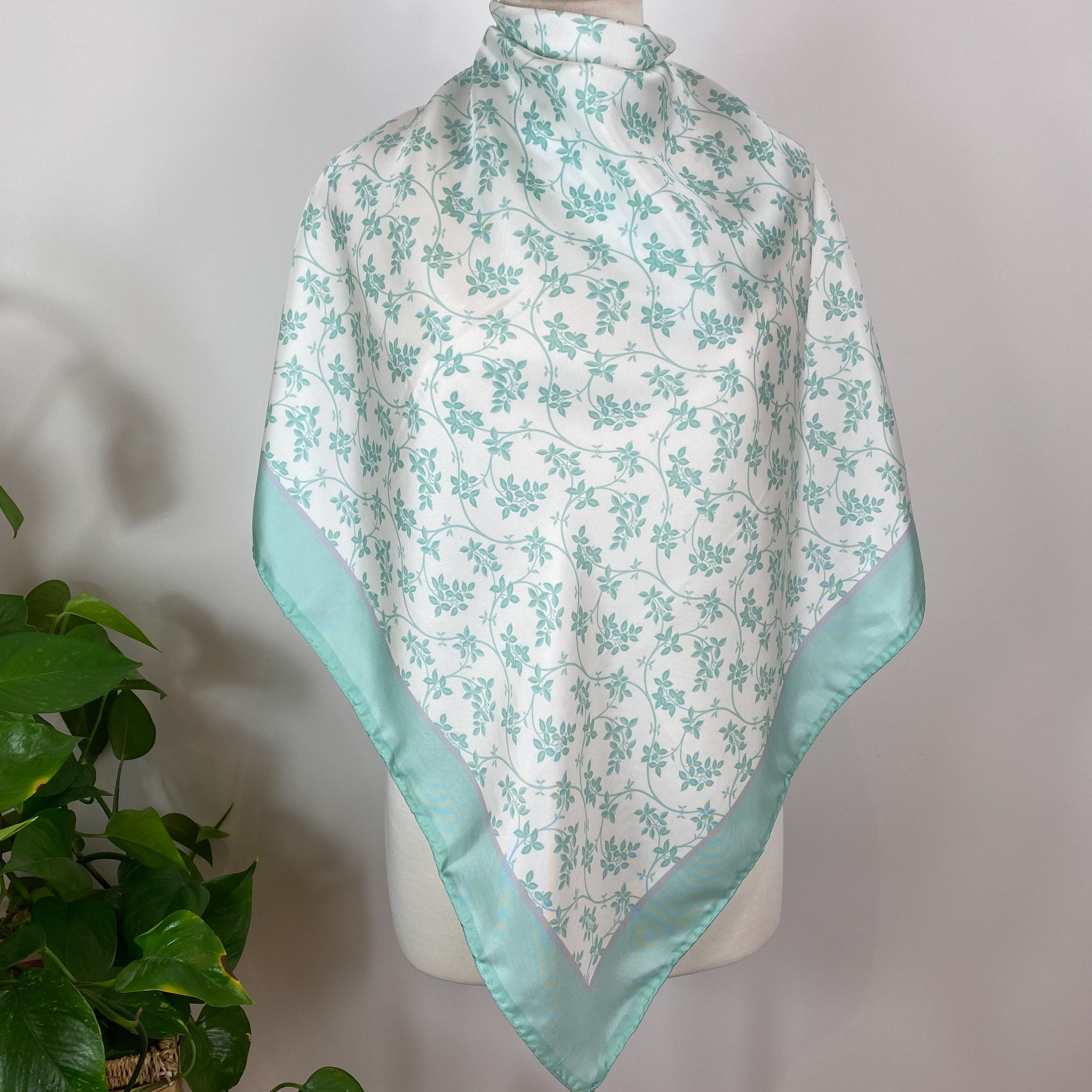 Mint Green Floral Vintage Silk Scarf