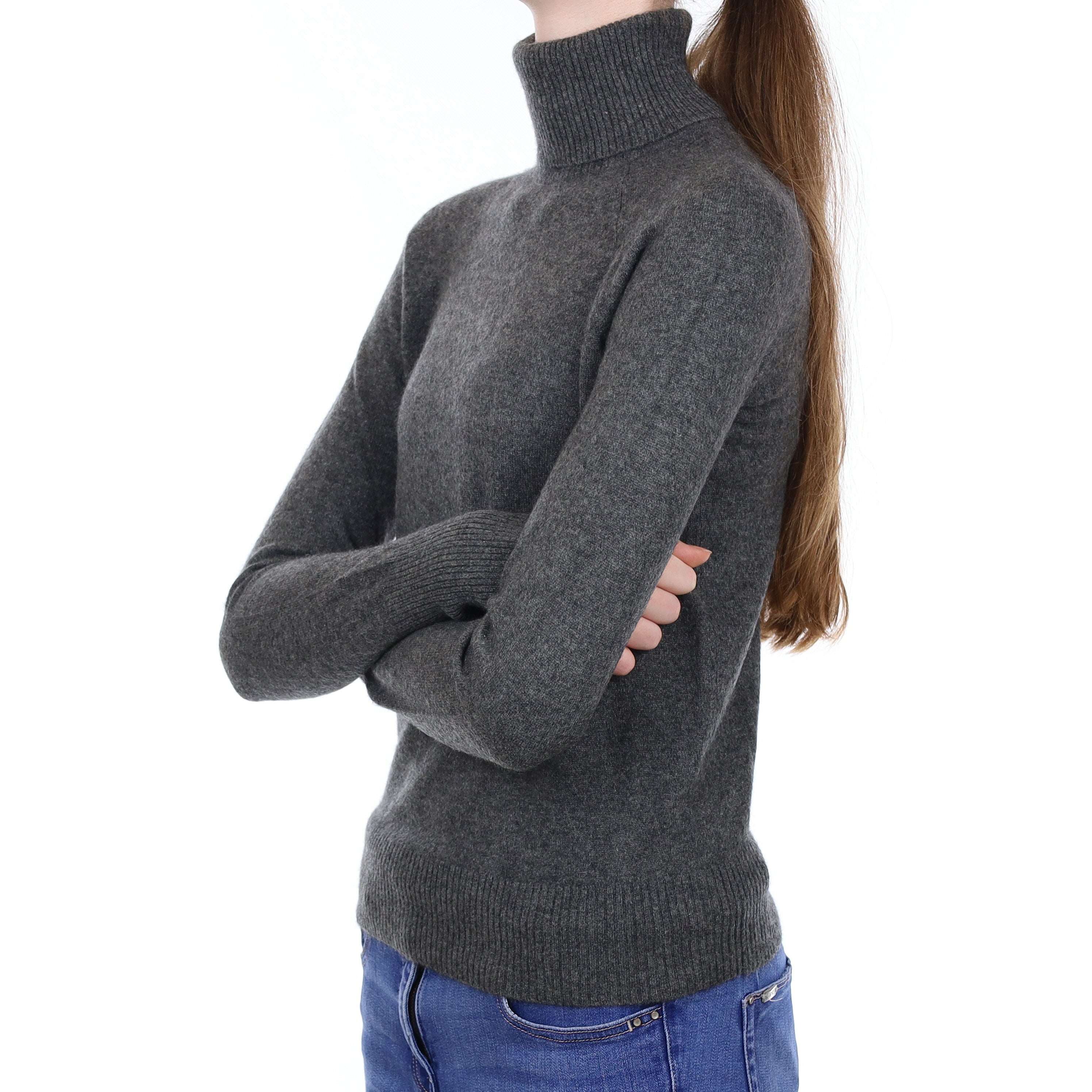 Slate Grey Cashmere Polo Neck Jumper Extra Small