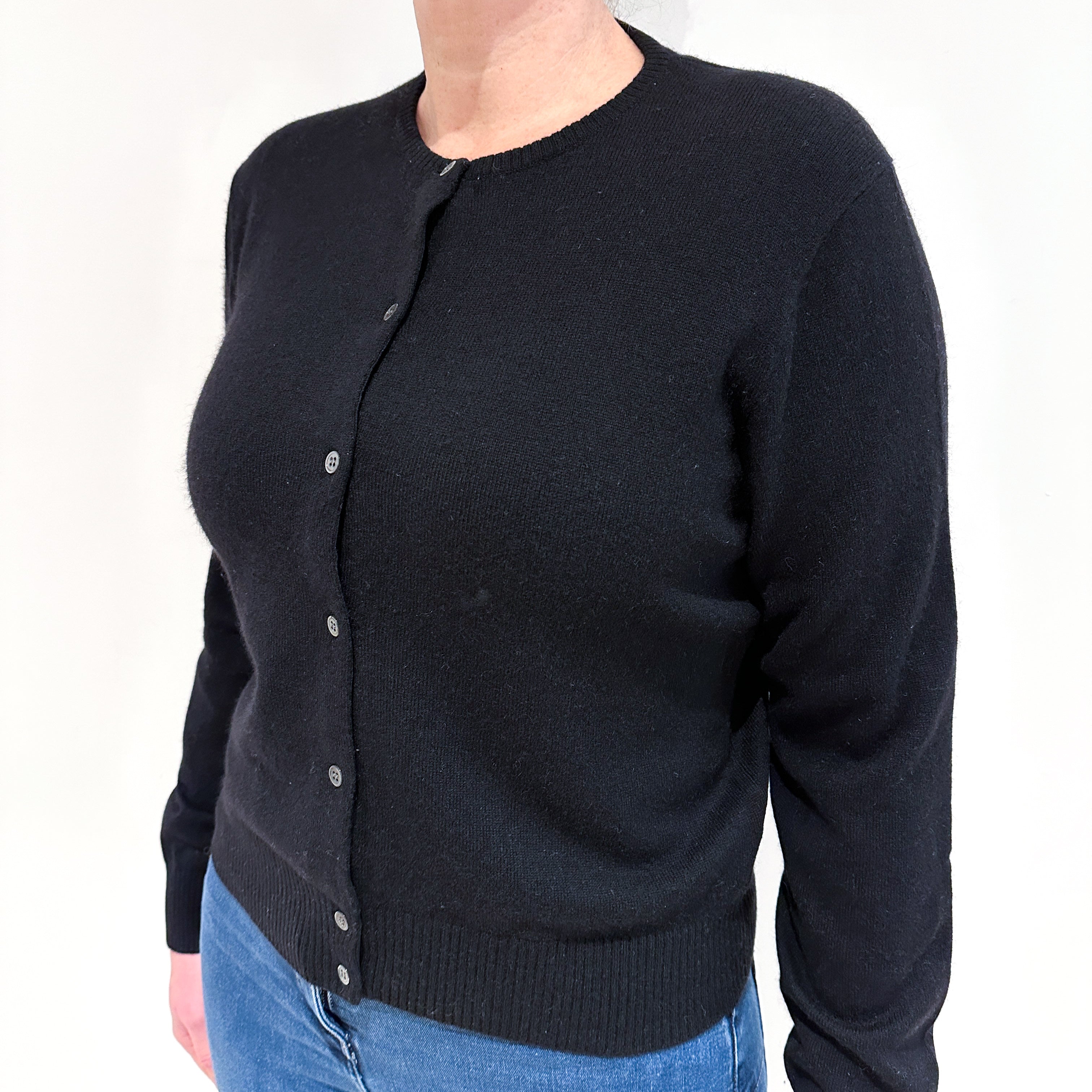 Black Cashmere Crew Neck Cardigan Large