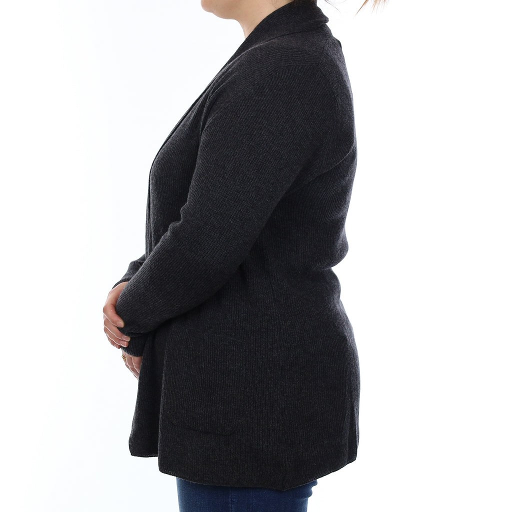 Brand New Scottish Graphite Grey Rib Cashmere Edge to Edge Cardigan Large