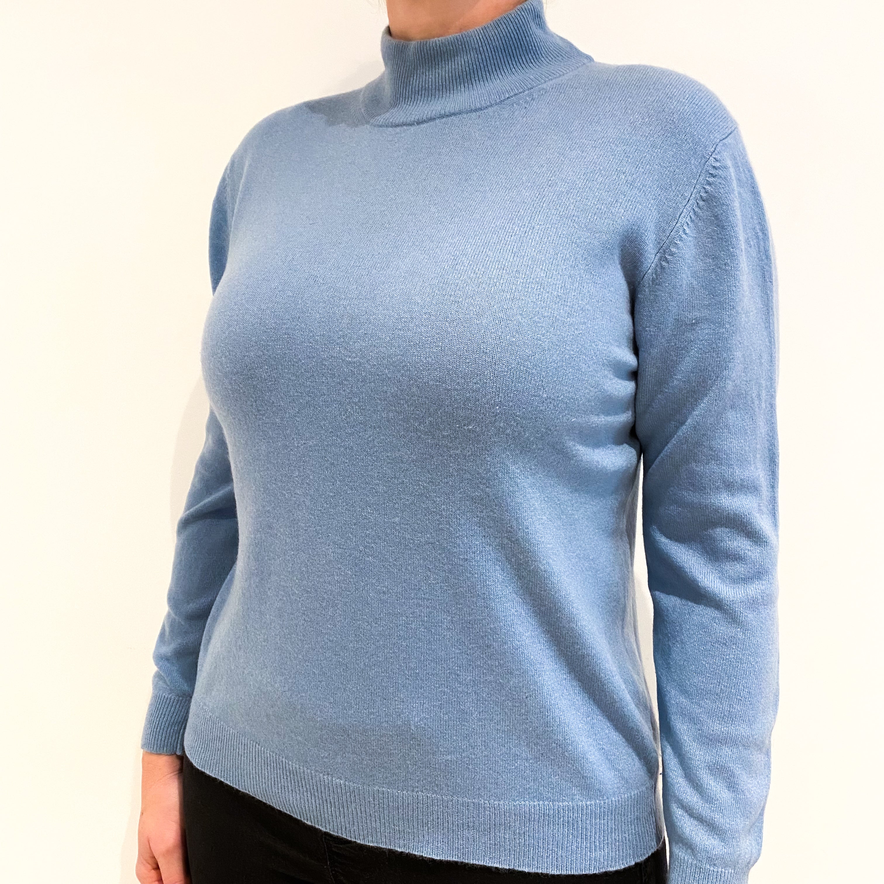 Opal Blue Cashmere Turtle Neck Jumper Large