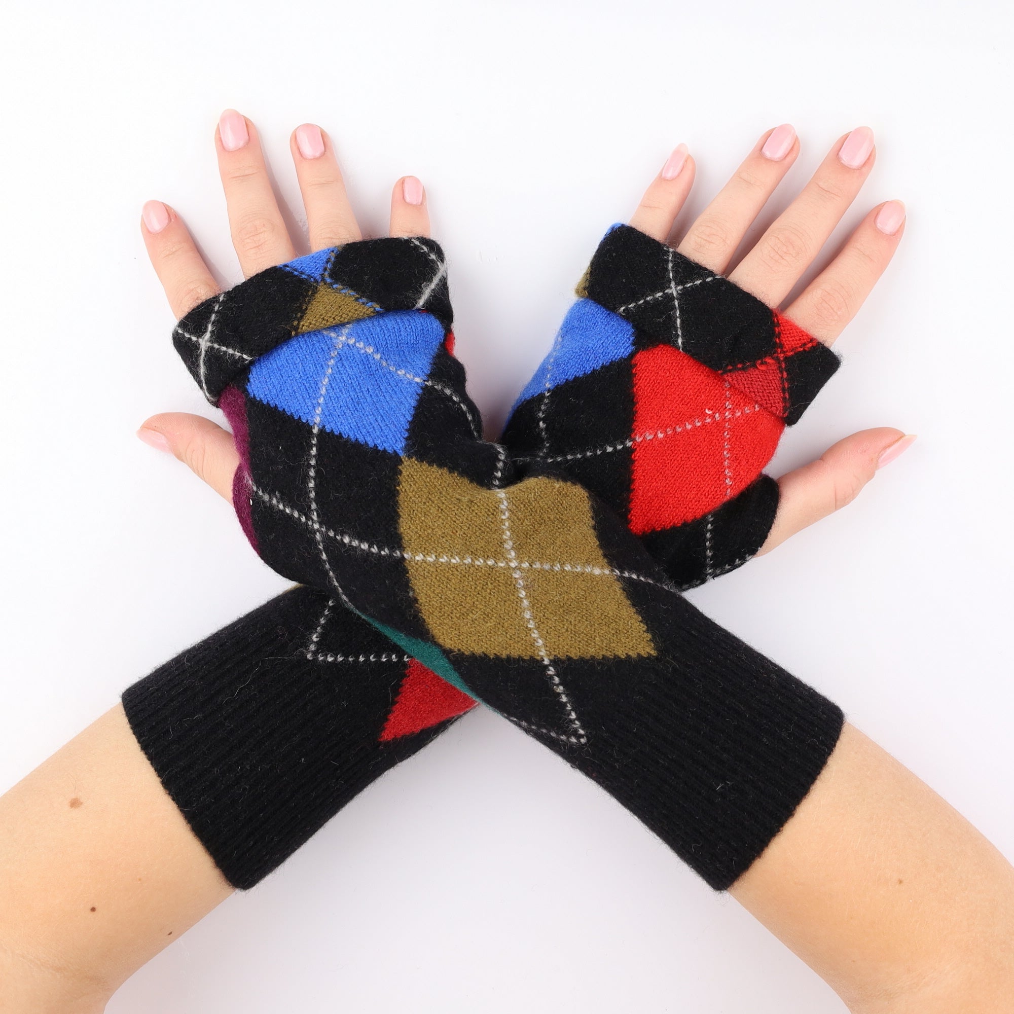 Black Argyle Fingerless Gloves