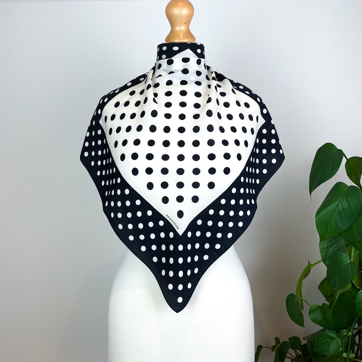 Modern Black and White Spotted Silk Scarf