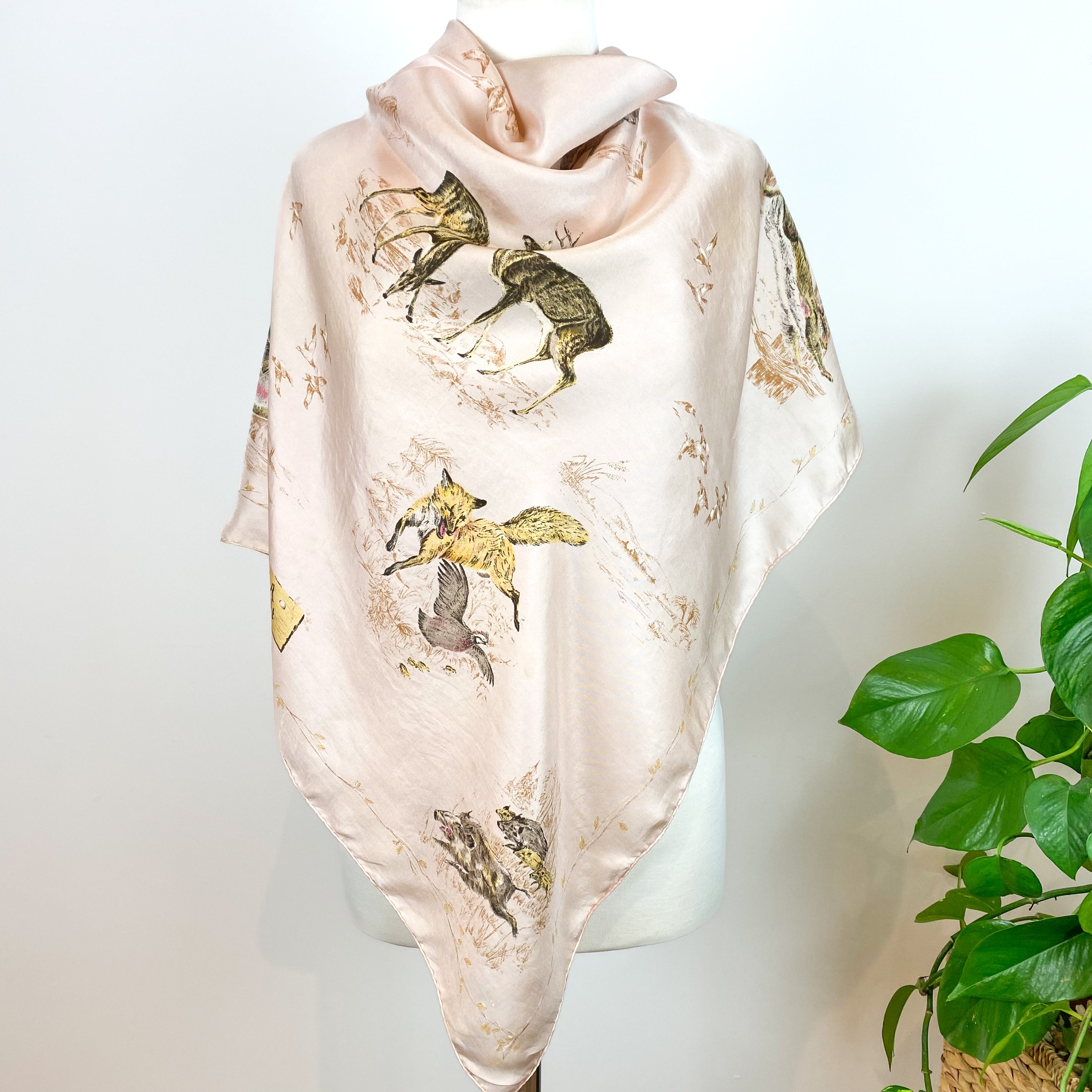 French Wildlife Vintage Silk Scarf