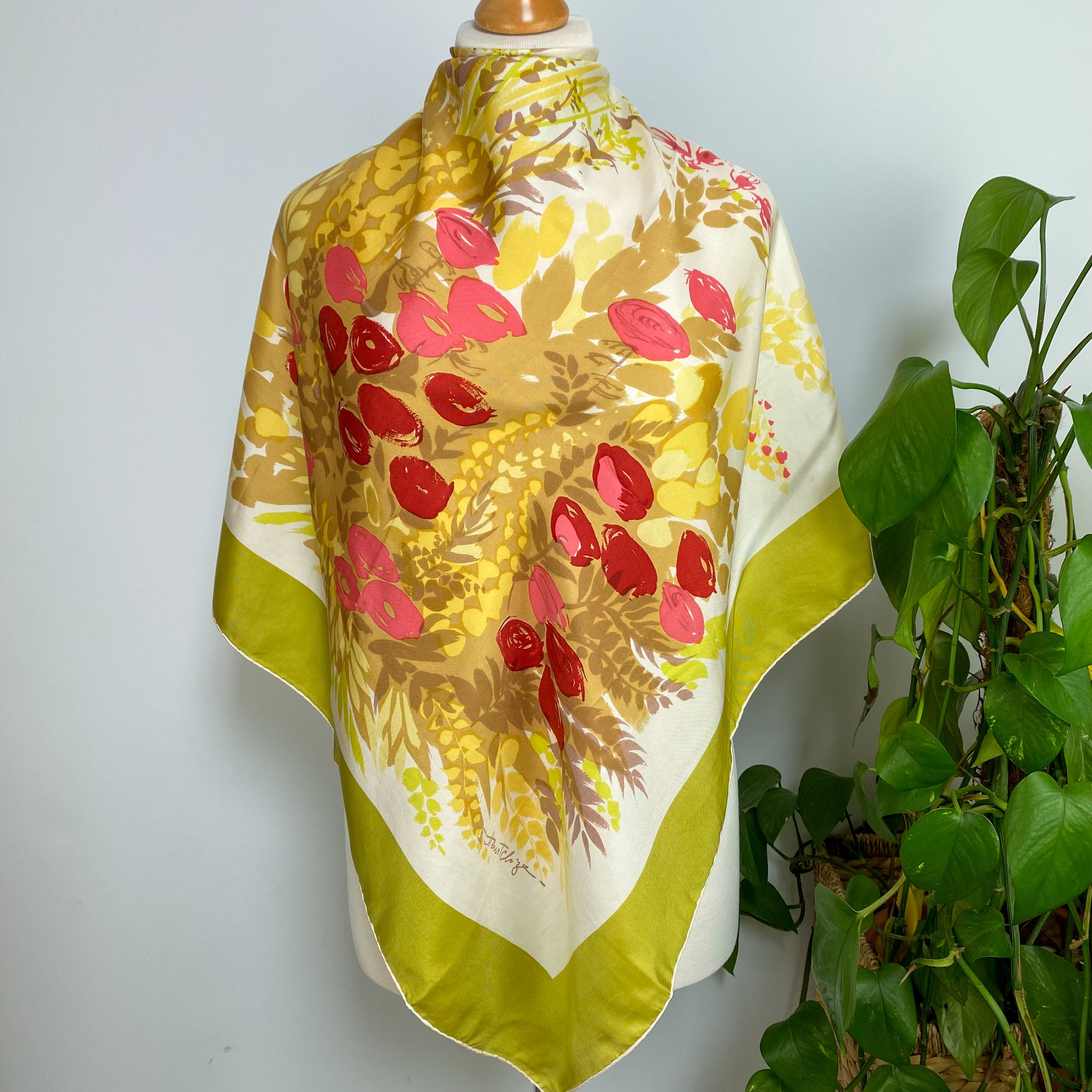 Ochre and Pink Vintage Silk Scarf