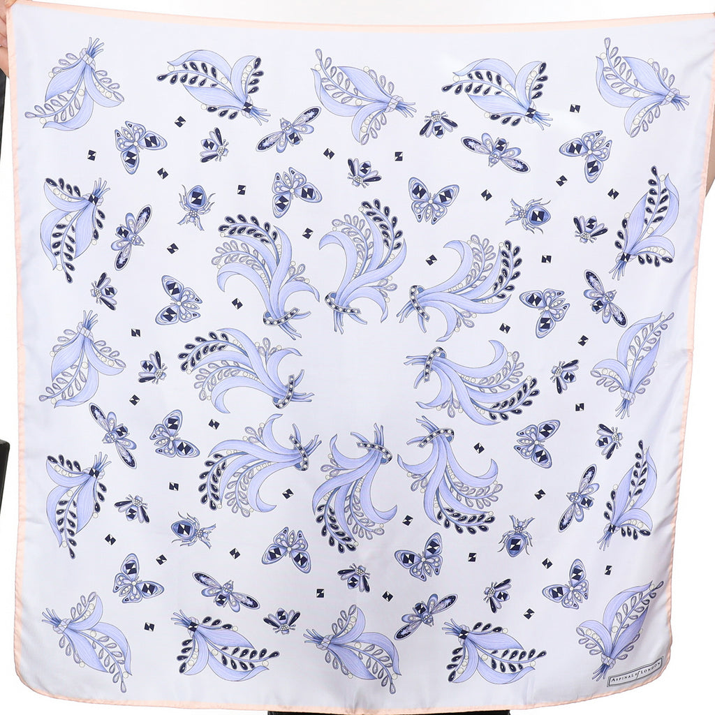 Brand New Aspinal Blue Butterfly Silk Scarf