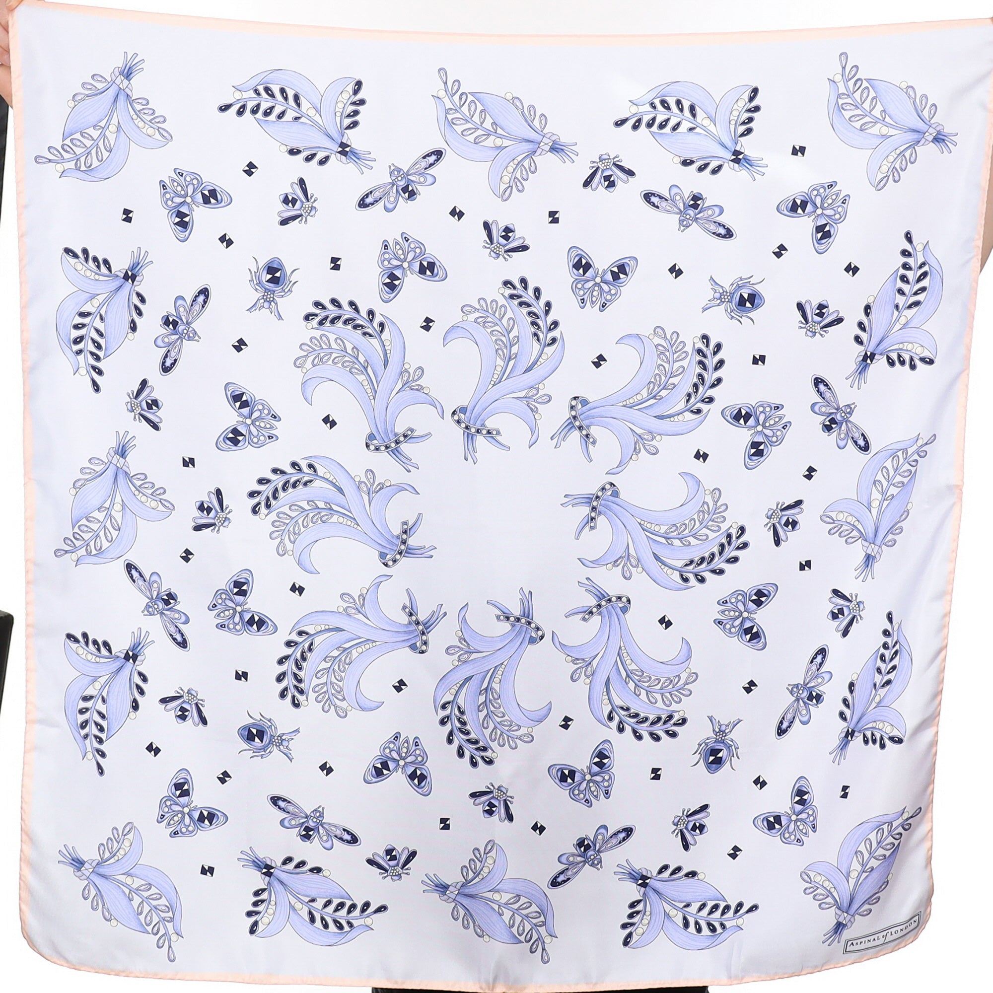 Brand New Aspinal Blue Butterfly Silk Scarf