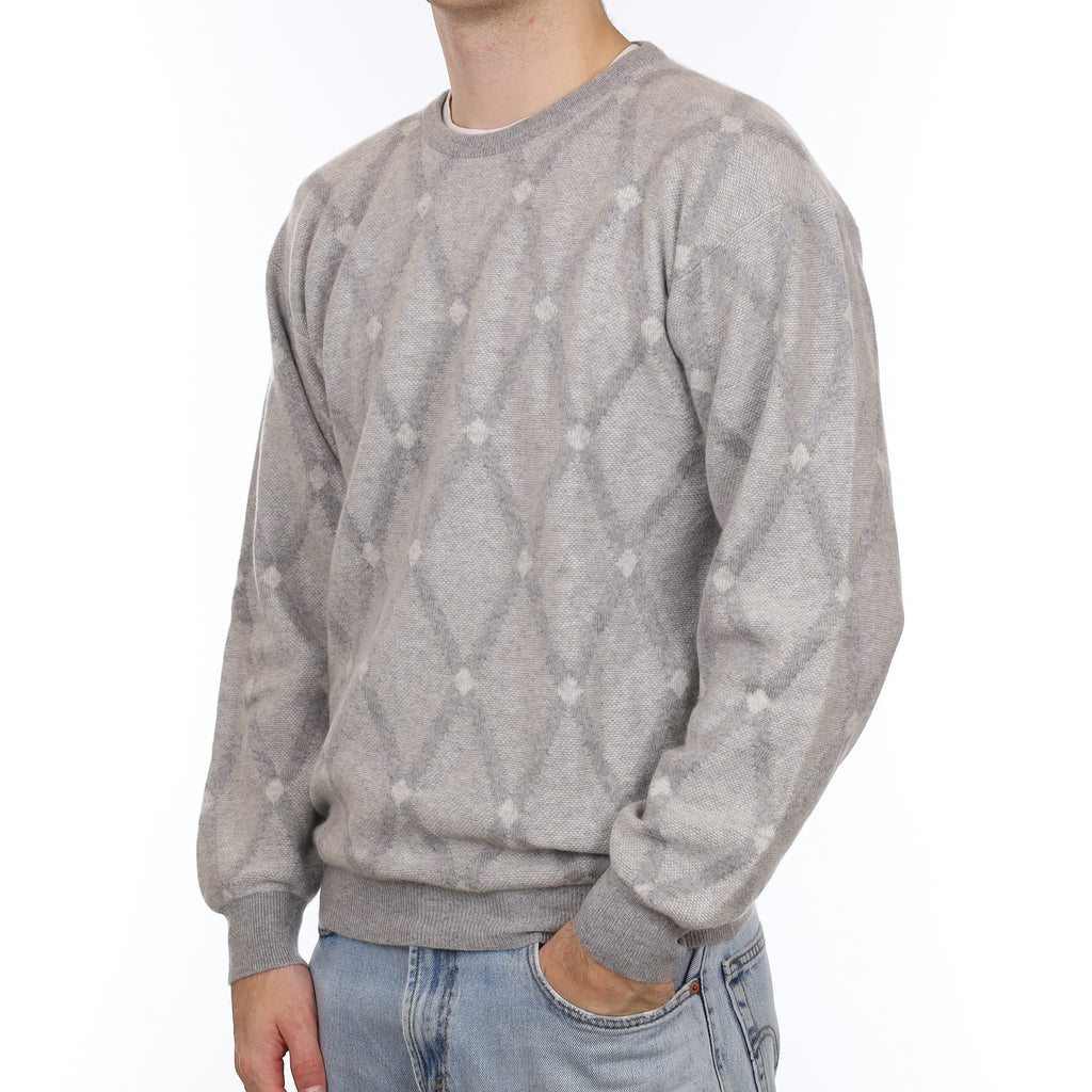 Men's Scottish Scott & Charters Grey Patterned Cashmere Crew Neck Jumper Large