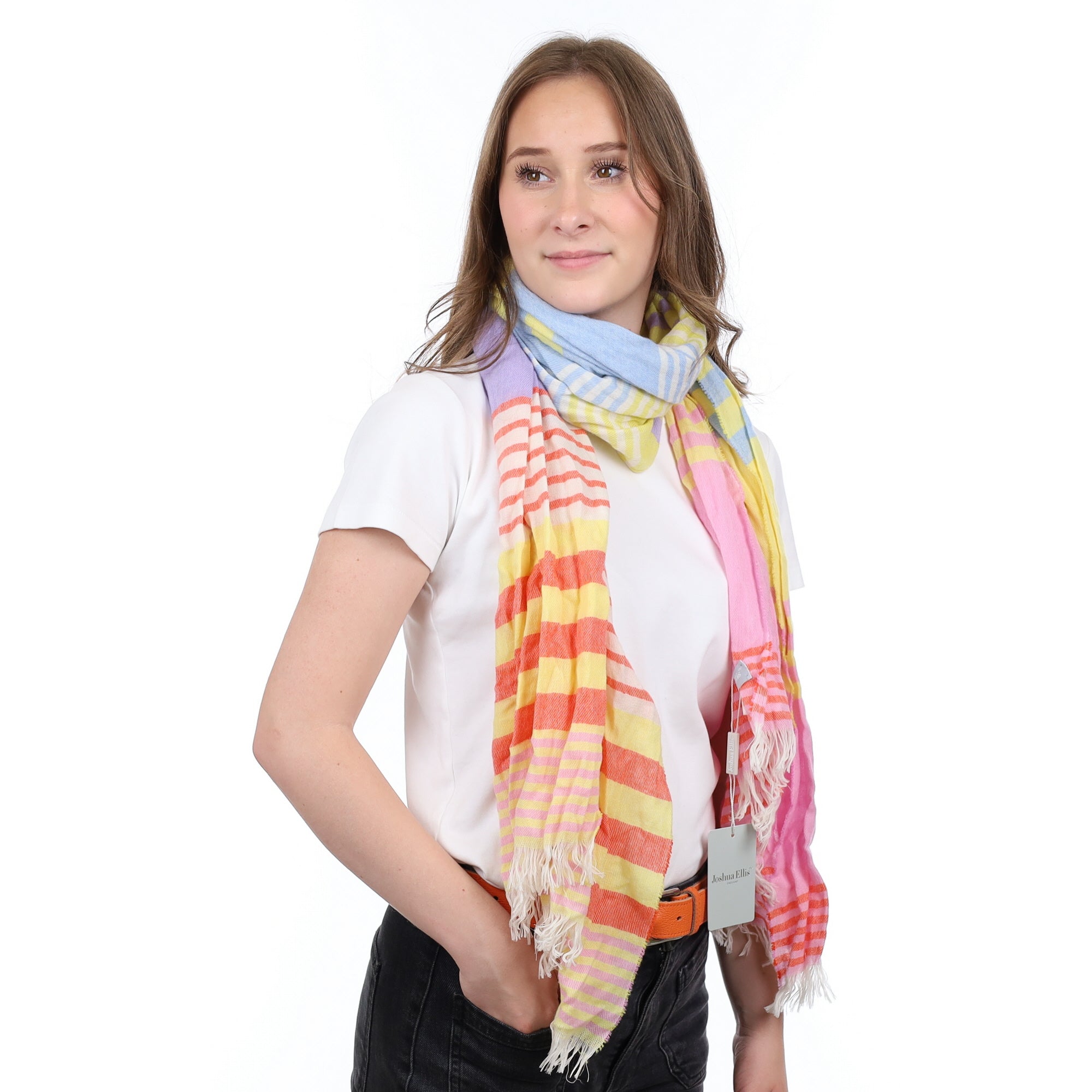 Brand New Scottish Candy Stripe Luxury Woven Cashmere Crinkle Wrap