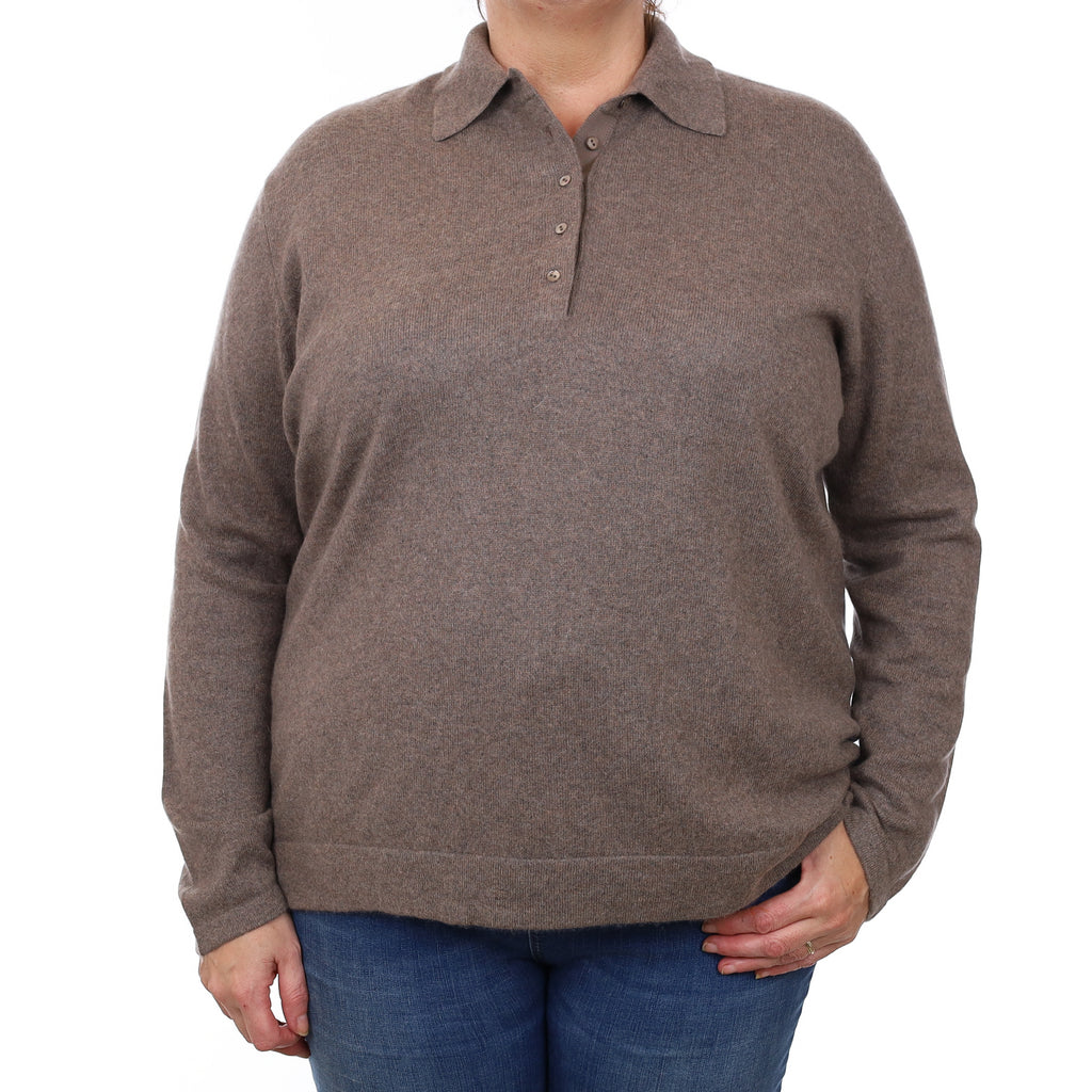 Mocha Brown Cashmere Collared 1/4 Button Jumper XXL