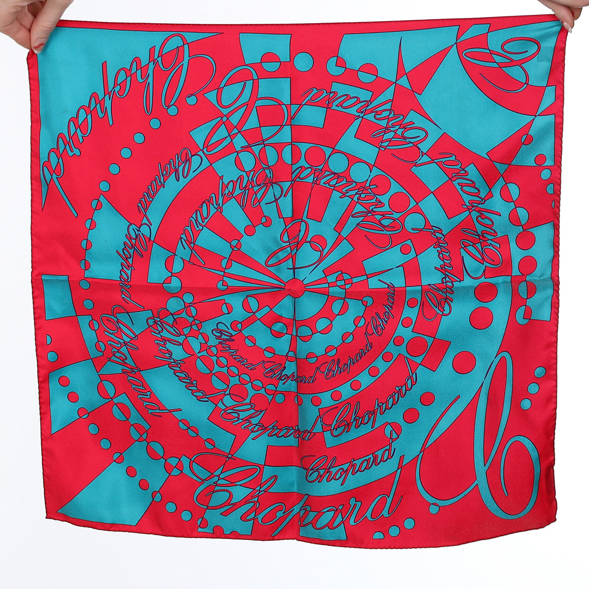 Brand New Boxed Chopard Pink And Blue Abstract Silk Scarf