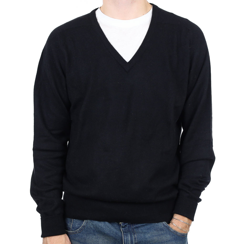 Men’s Black Cashmere V Neck Jumper Large