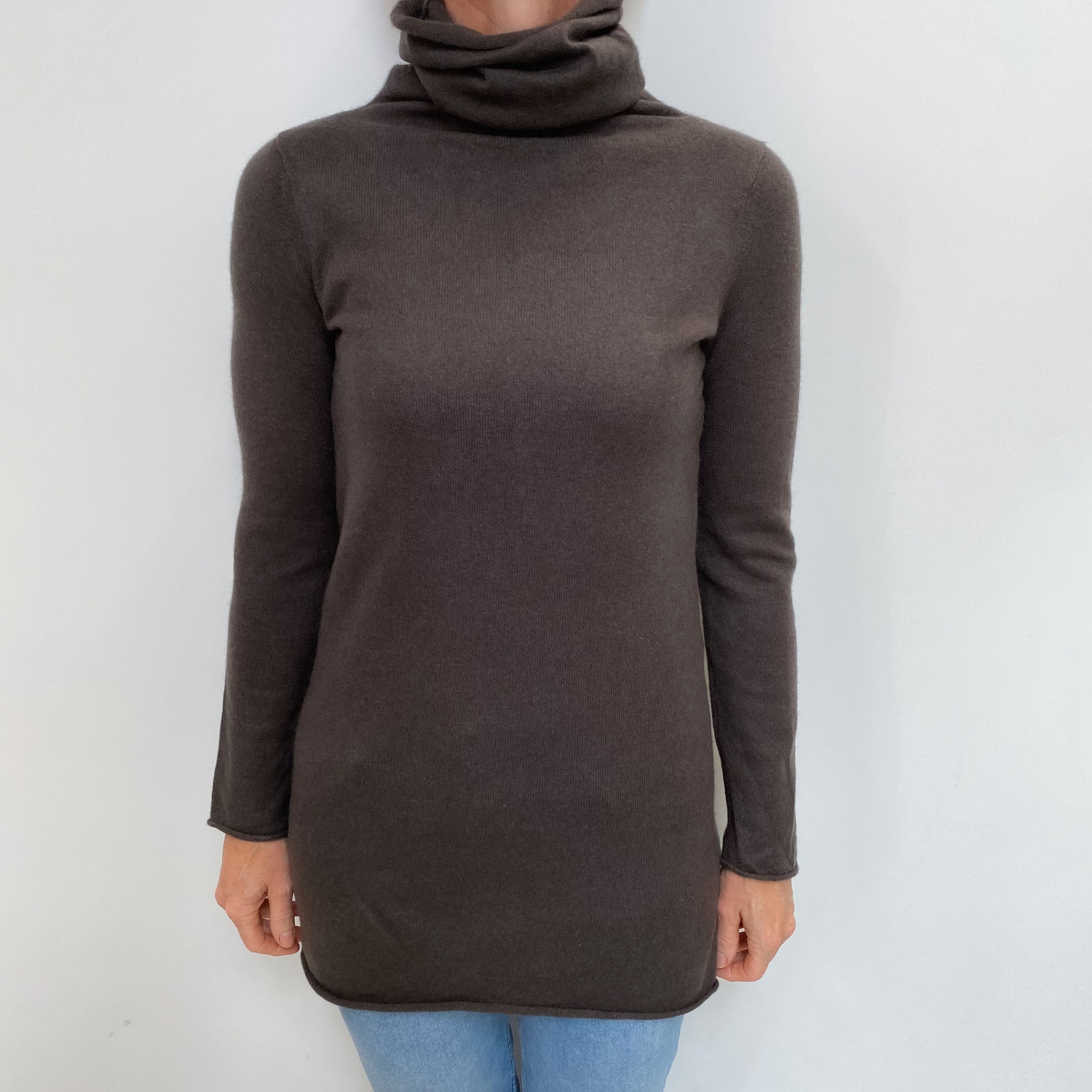 Mole Brown Cashmere Deep Funnel Neck Jumper Small