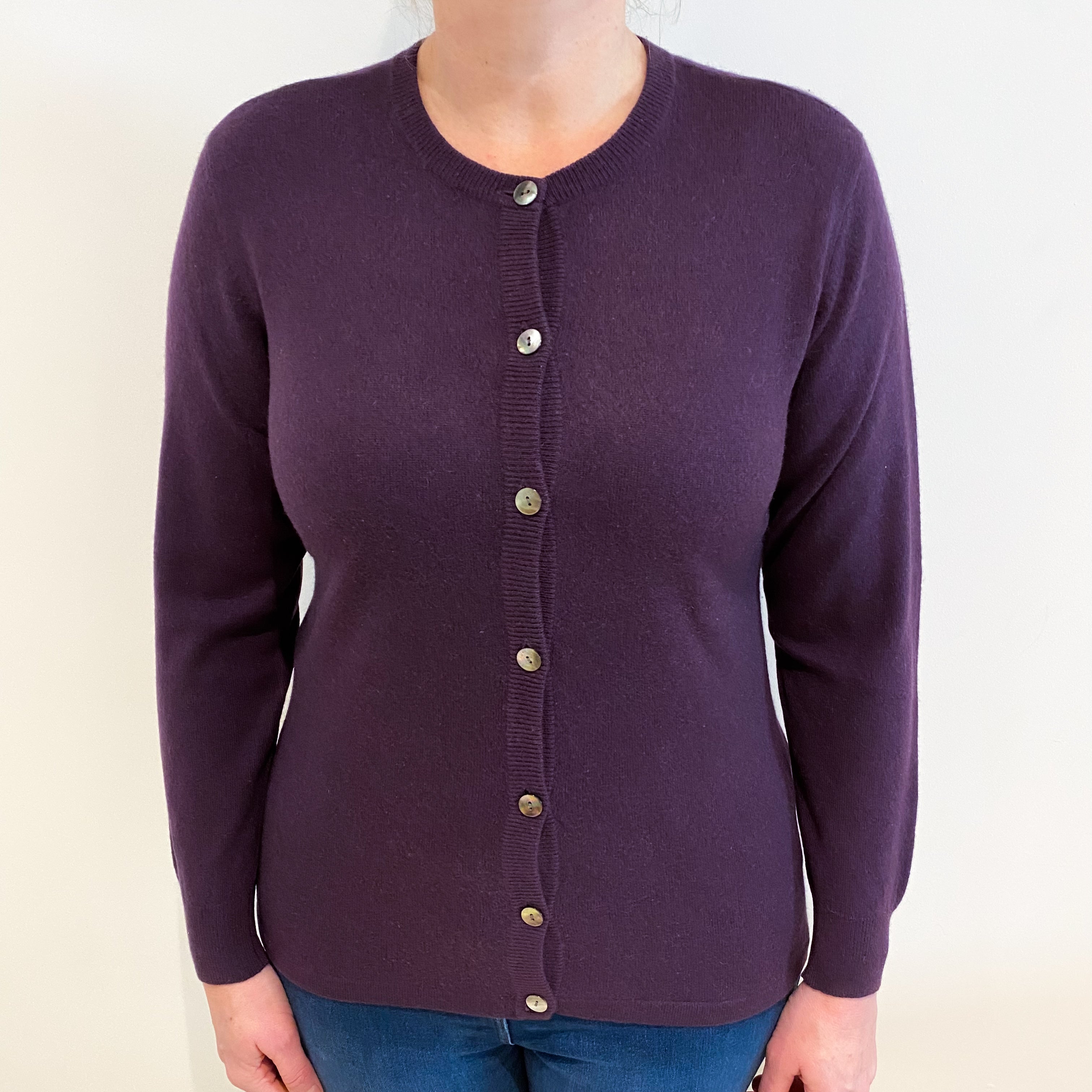 Blueberry Purple Cashmere Crew Neck Cardigan Large