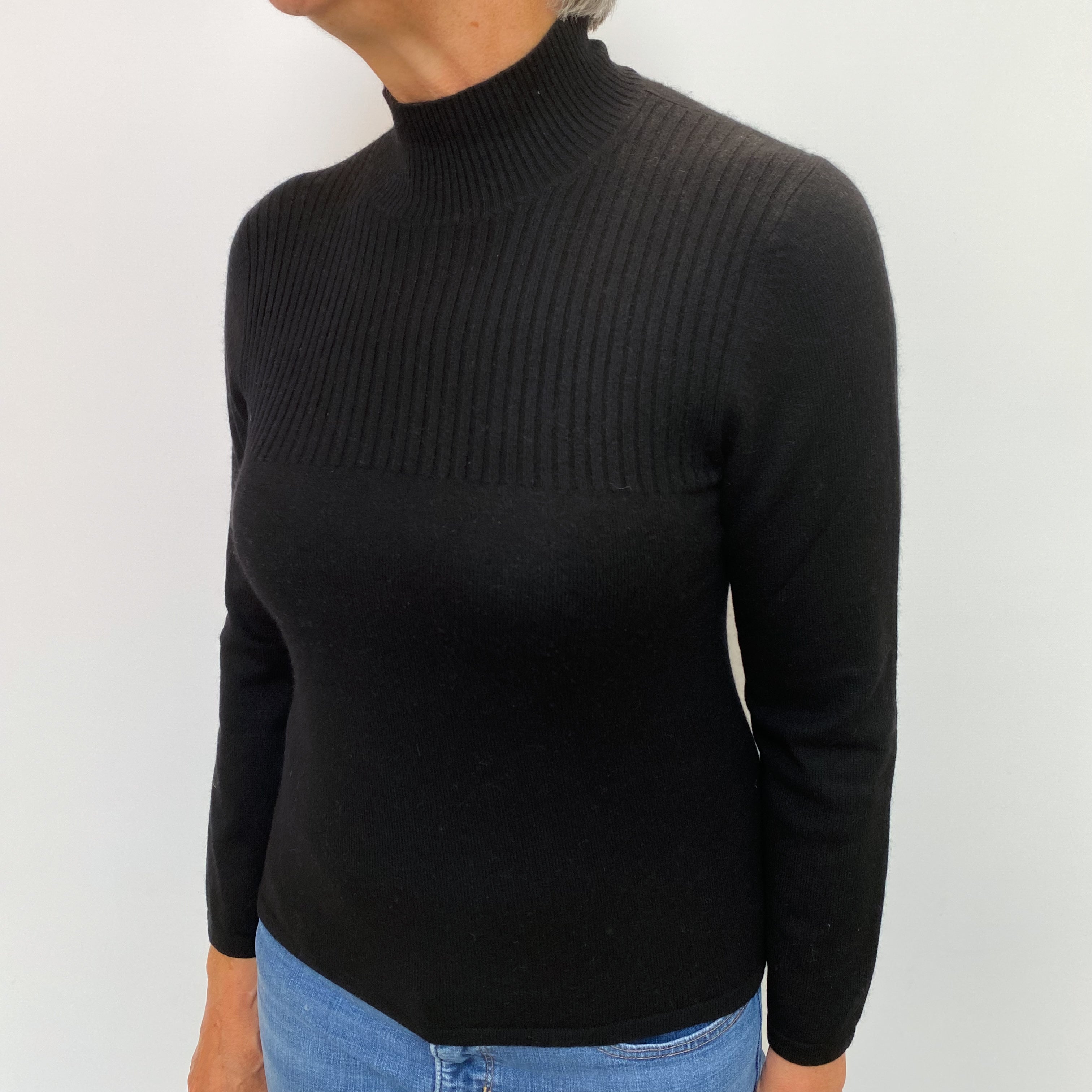 Black Cashmere Polo Neck Jumper Medium