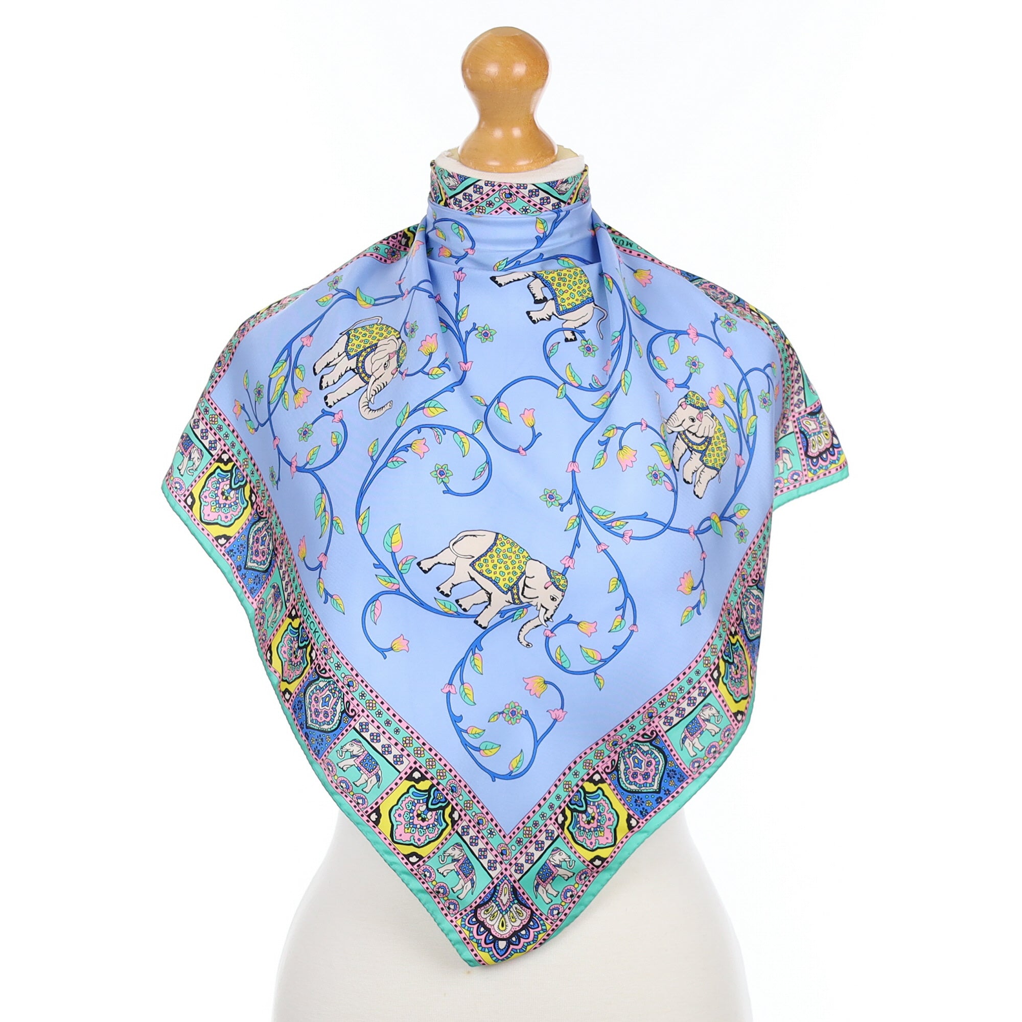 Blue Elephant Design Silk Scarf