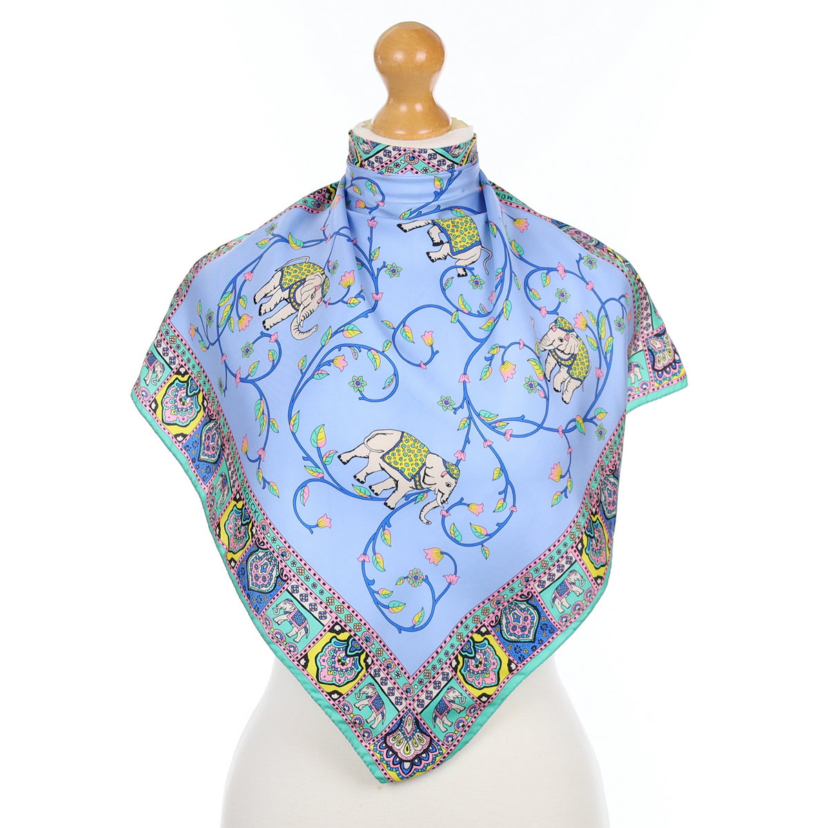 Blue Elephant Design Silk Scarf