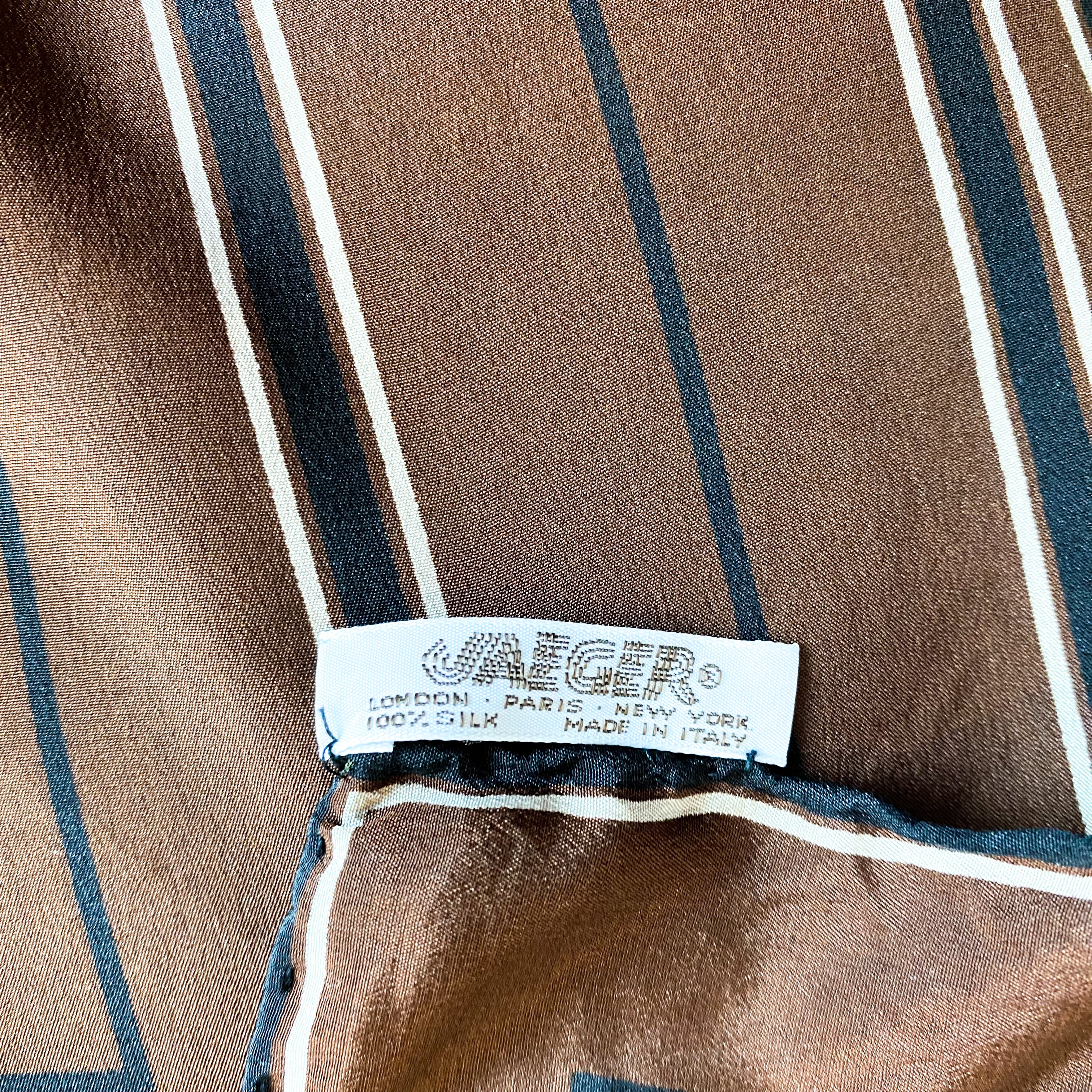 Vintage Jaeger Dark Brown Striped Silk Scarf