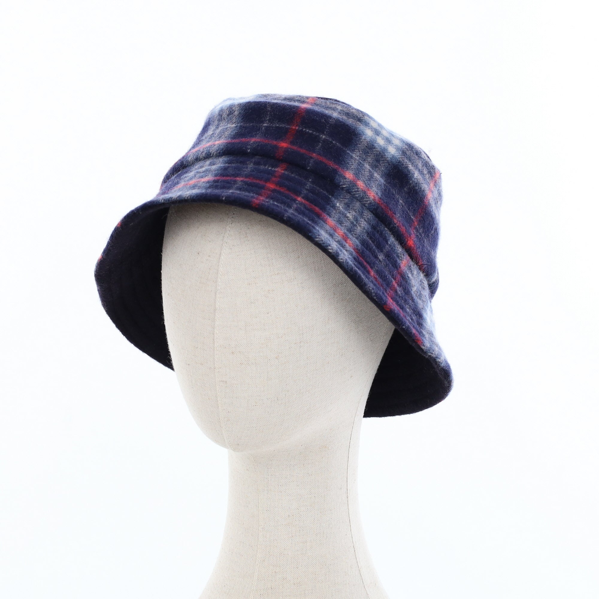 Unisex Navy Checked Reversible Cashmere Bucket Hat Men’s - M Women’s - L