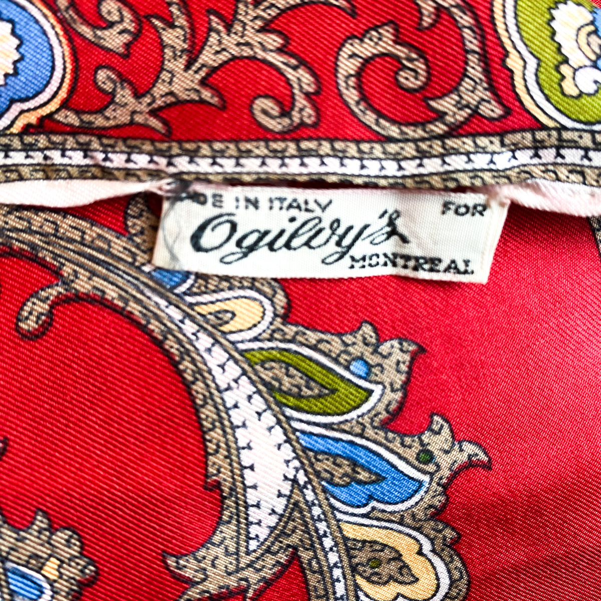 1970s Red Paisley Vintage Silk Scarf