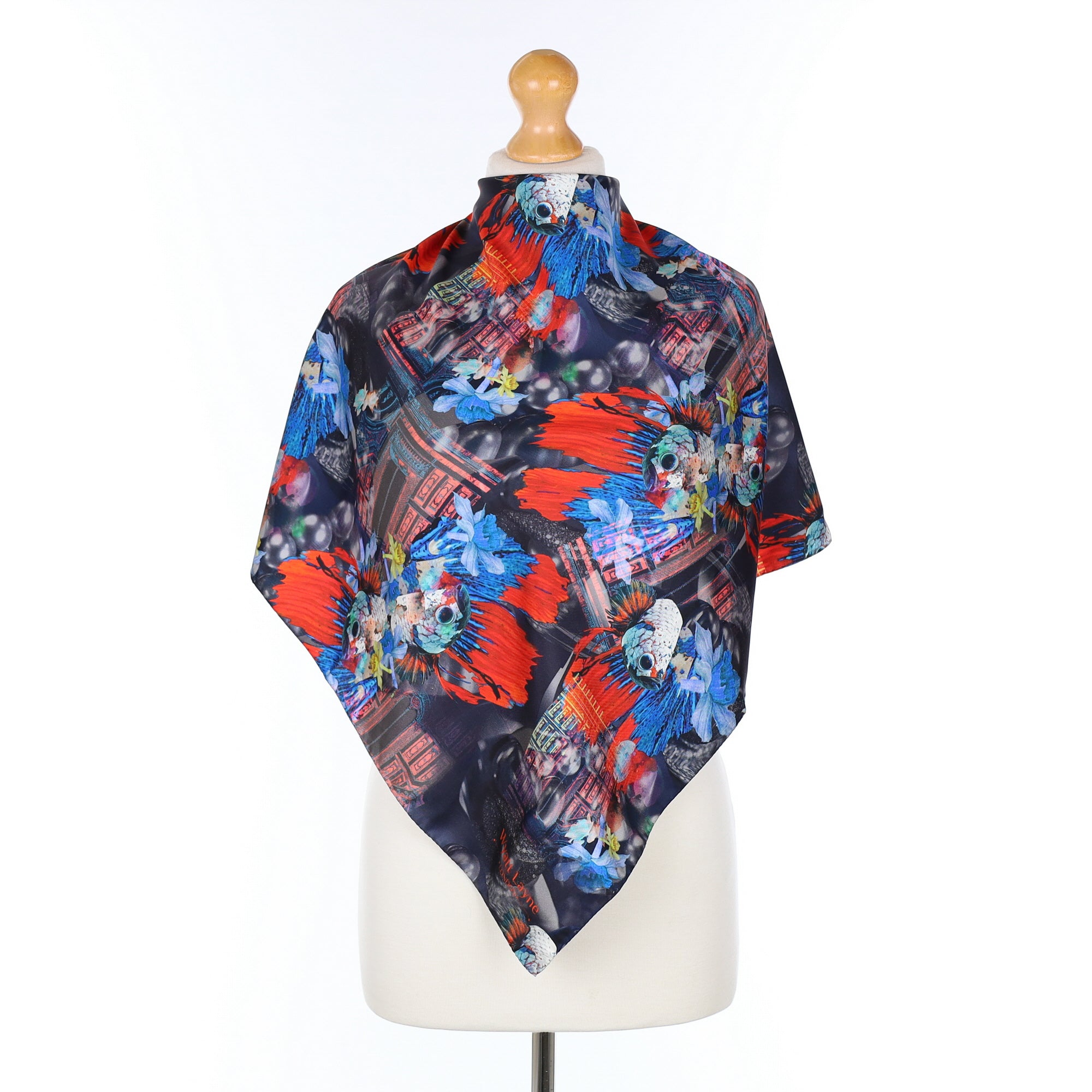 Abstract Fish And Floral Silk Scarf