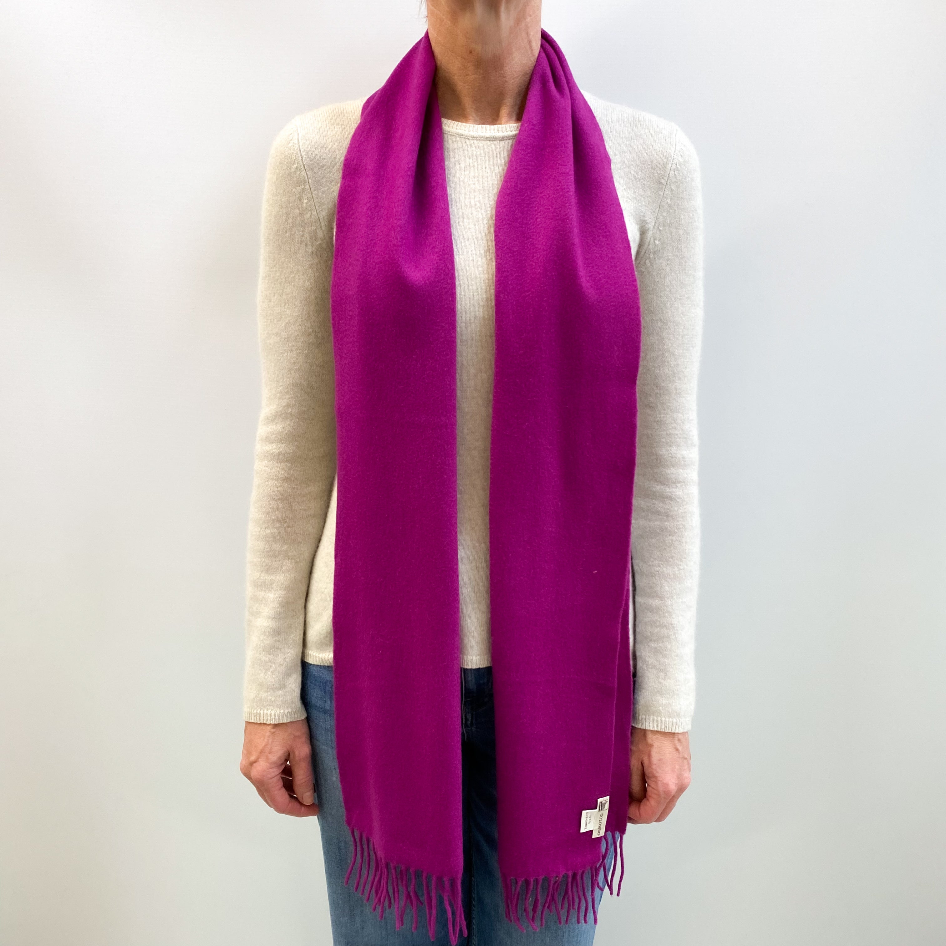 Magenta Pink Fringed Cashmere Woven Scarf