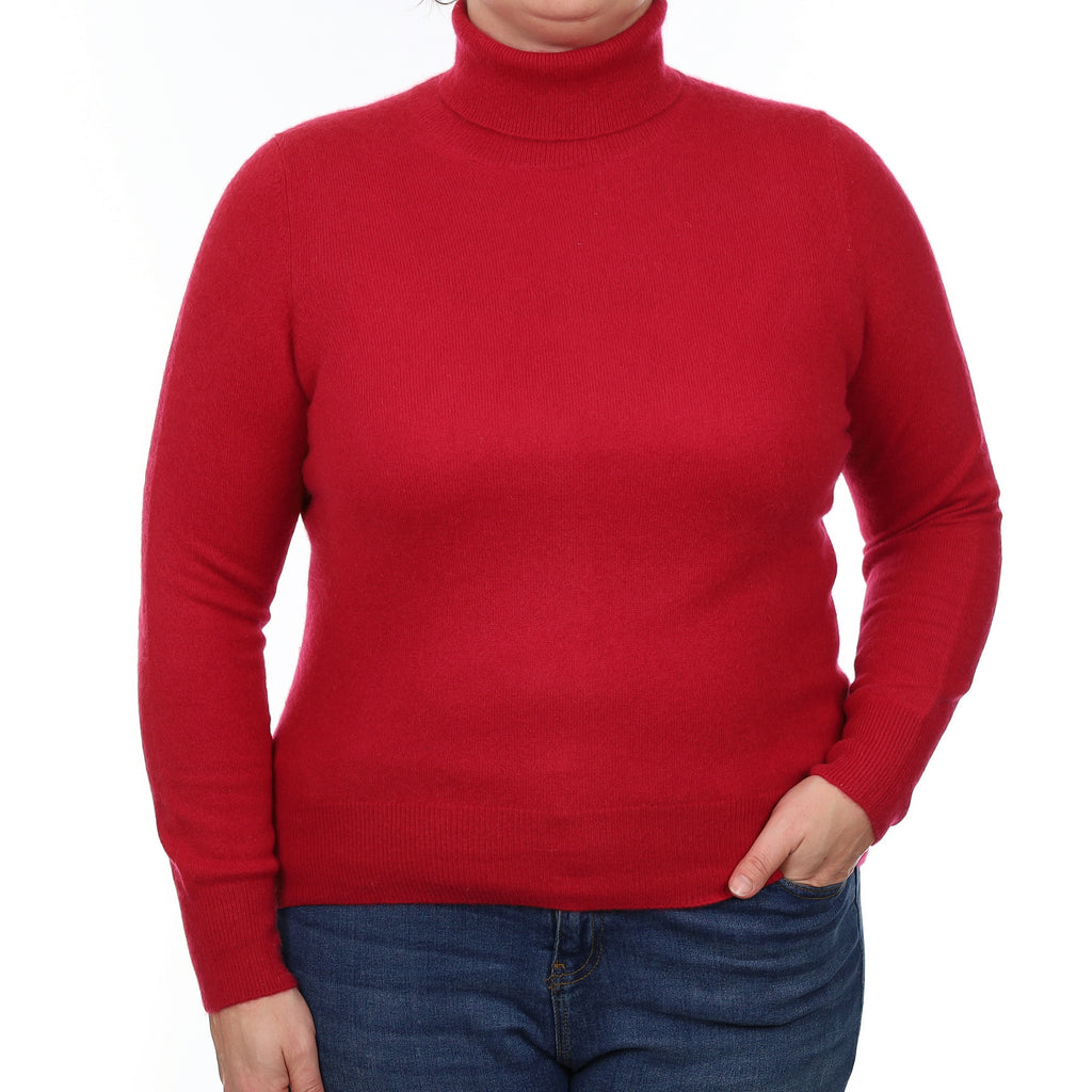 Cherry Red Cashmere Polo Neck Jumper Large