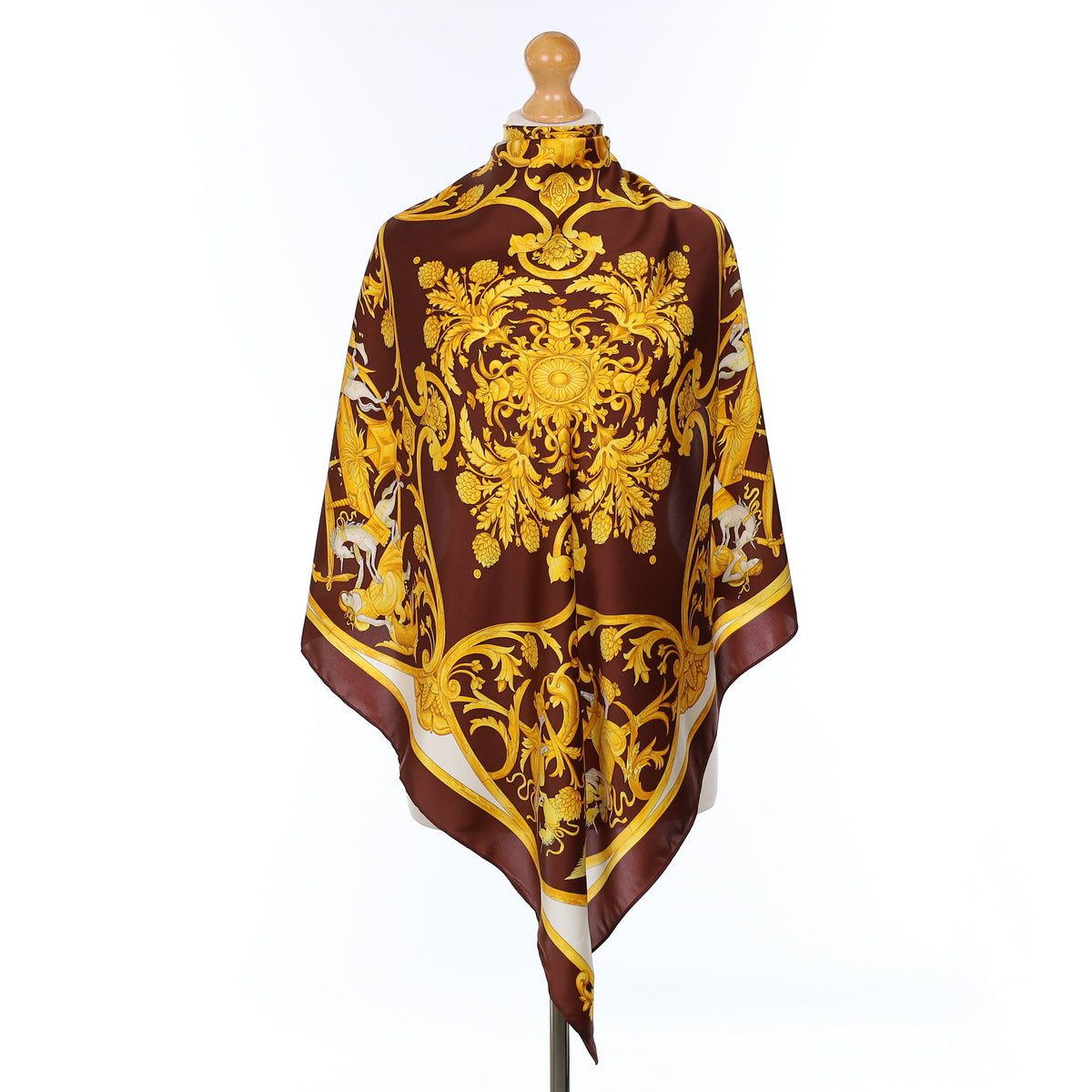 St. John Gold And Brown Baroque Style Silk Scarf