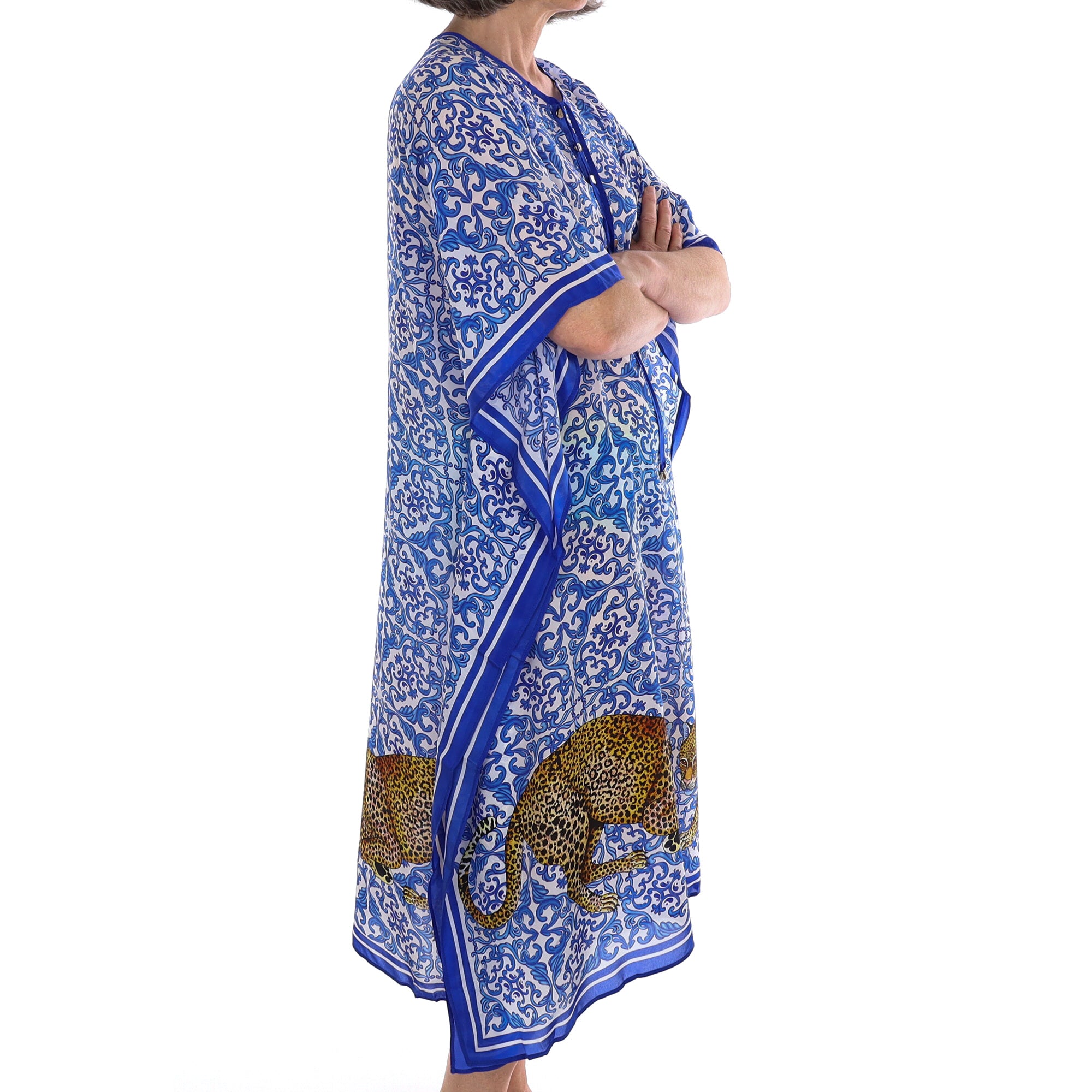 Brand New Bellezza Royal Blue Leopard Safari Silk Kaftan Long DISPATCHED W/C 8th SEPTEMBER