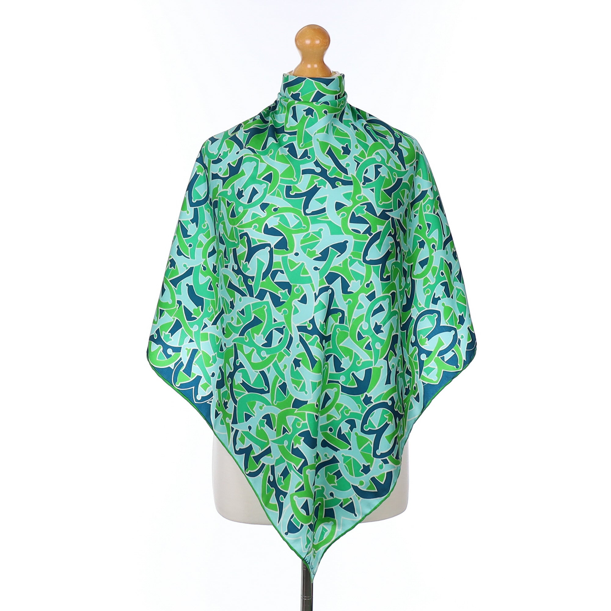 1970’s Richard Allan Green Patterned Vintage Silk Scarf