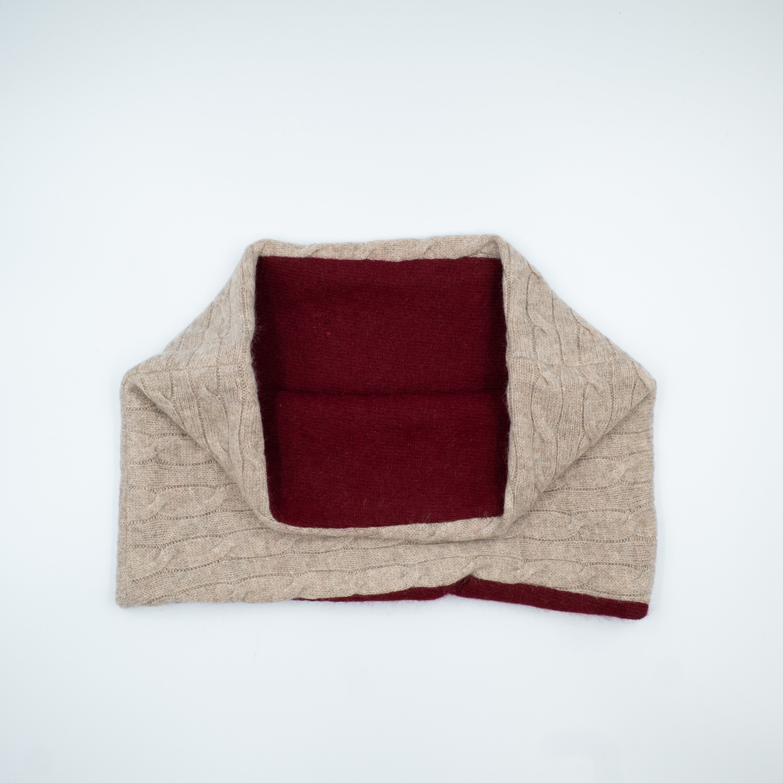 Latte Cable and Burgundy Cashmere Neck Warmer