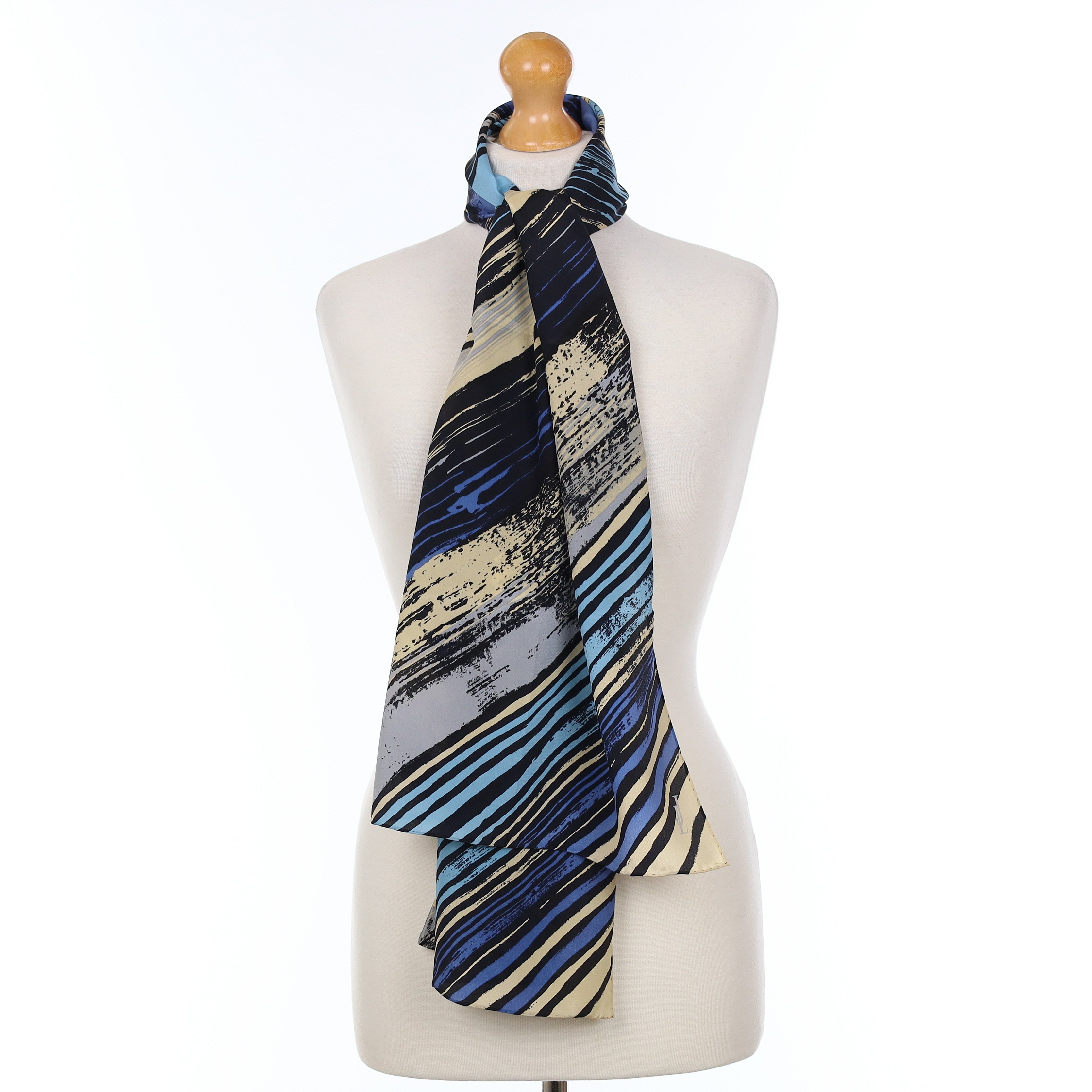 Brand New Blue Artistic Striped Silk Scarf
